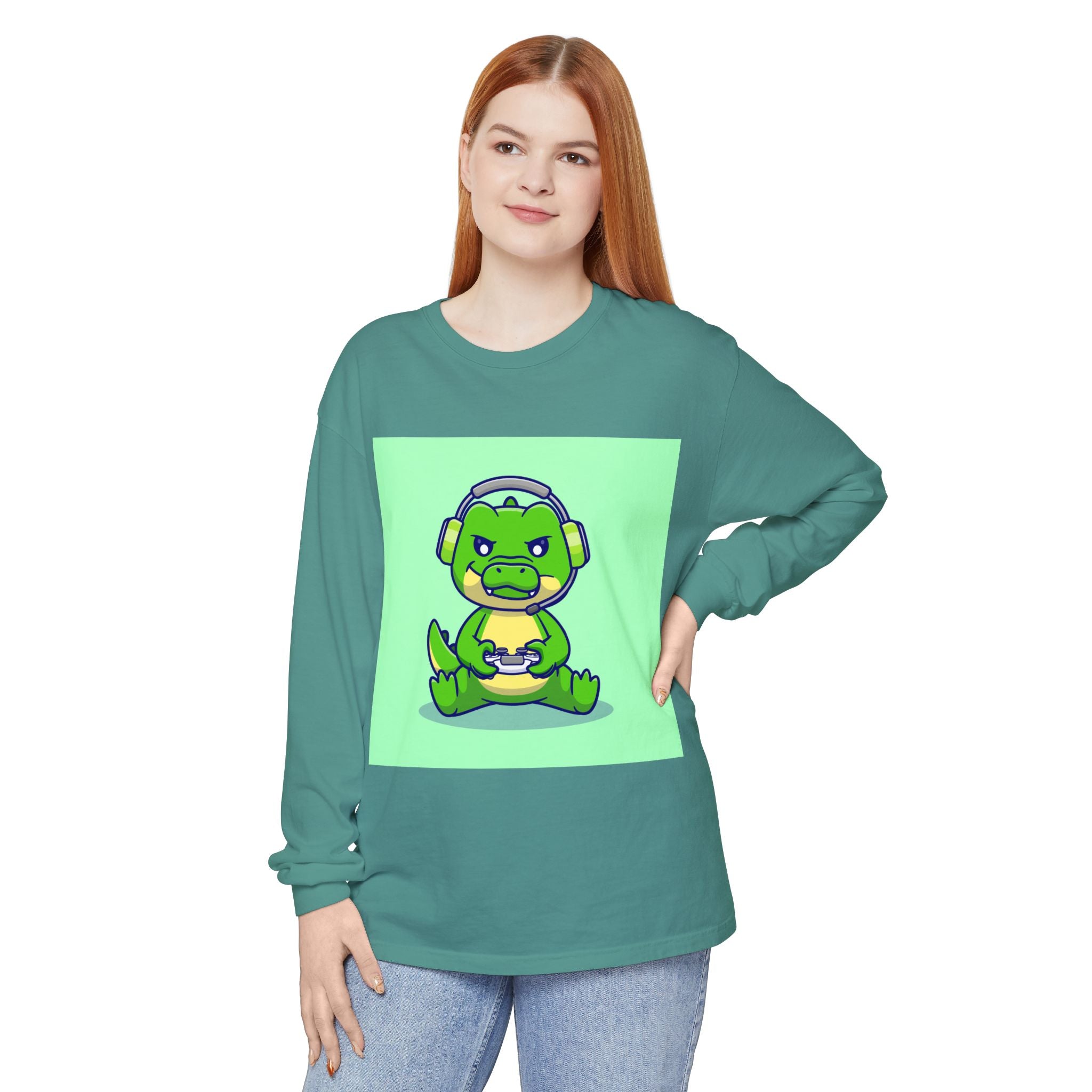 Gamersaurus Unisex Long Sleeve Tee | Perfect Gift for Gamers & Kids | Cool Dinosaur Graphic Tee for Birthdays, Holidays, or Family Fun