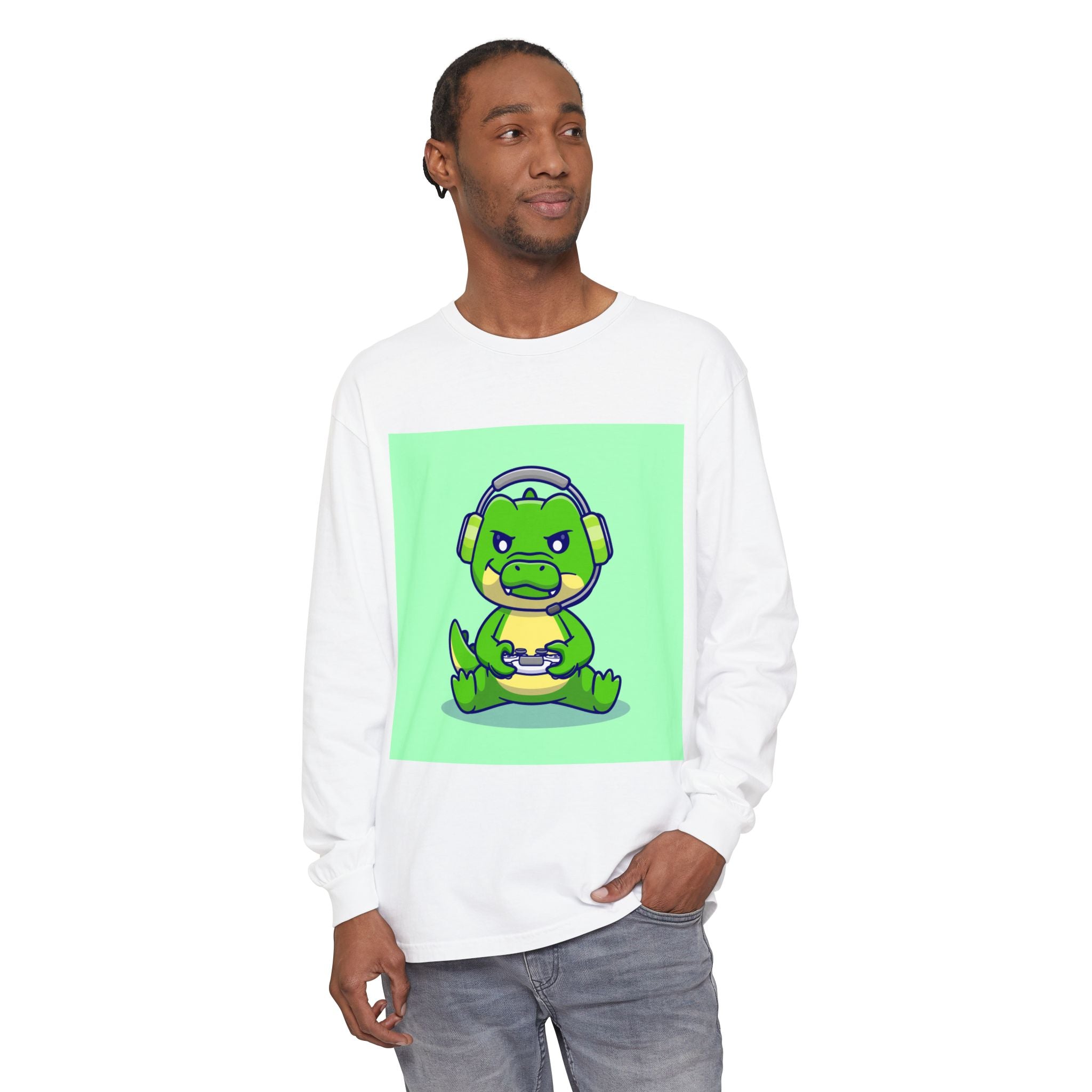 Gamersaurus Unisex Long Sleeve Tee | Perfect Gift for Gamers & Kids | Cool Dinosaur Graphic Tee for Birthdays, Holidays, or Family Fun