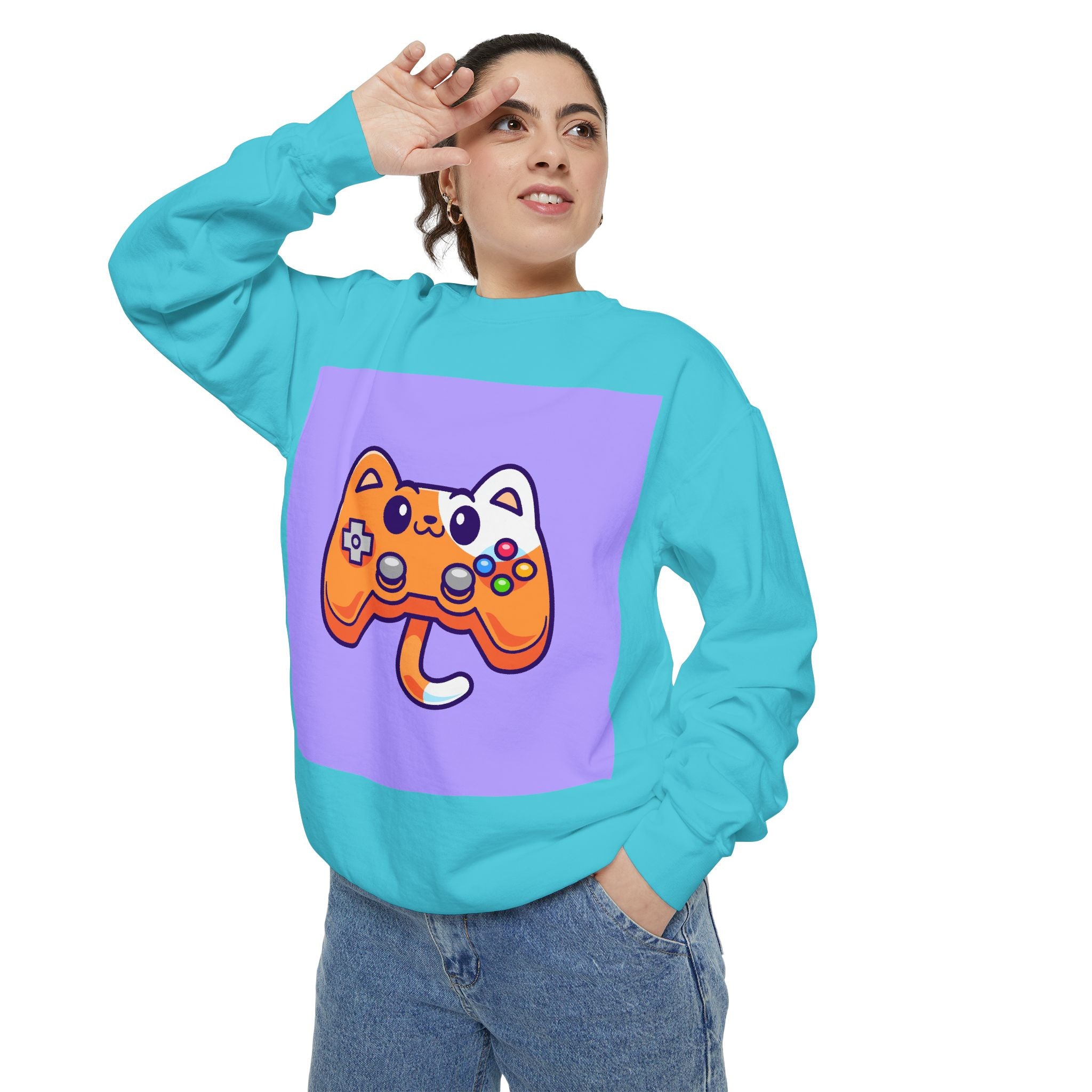 Custom Cat Controller Sweatshirt, Gamer Gift, Unisex Pullover, Cozy Casual Top, Video Game Apparel, Birthday, Gift for Him/Her