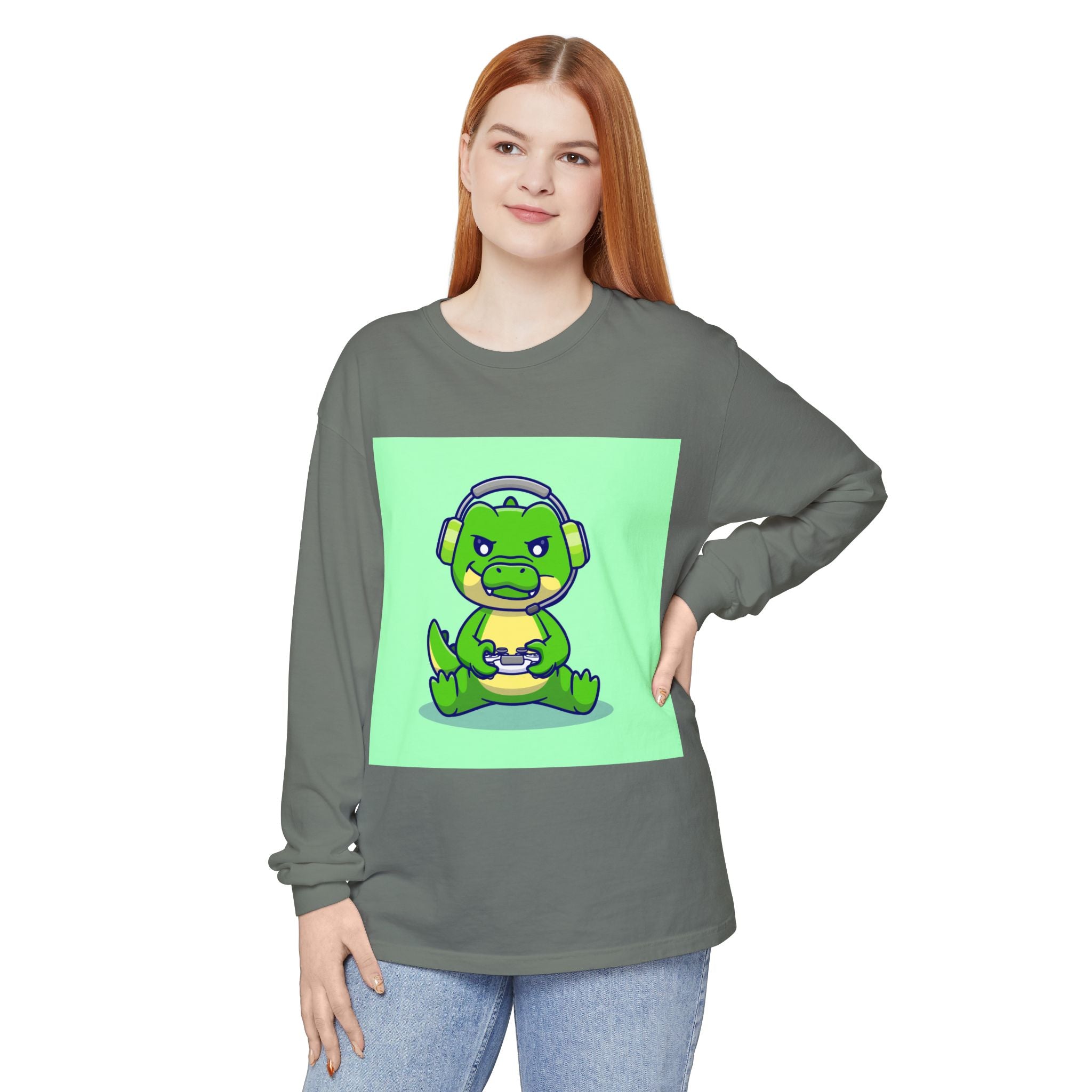 Gamersaurus Unisex Long Sleeve Tee | Perfect Gift for Gamers & Kids | Cool Dinosaur Graphic Tee for Birthdays, Holidays, or Family Fun