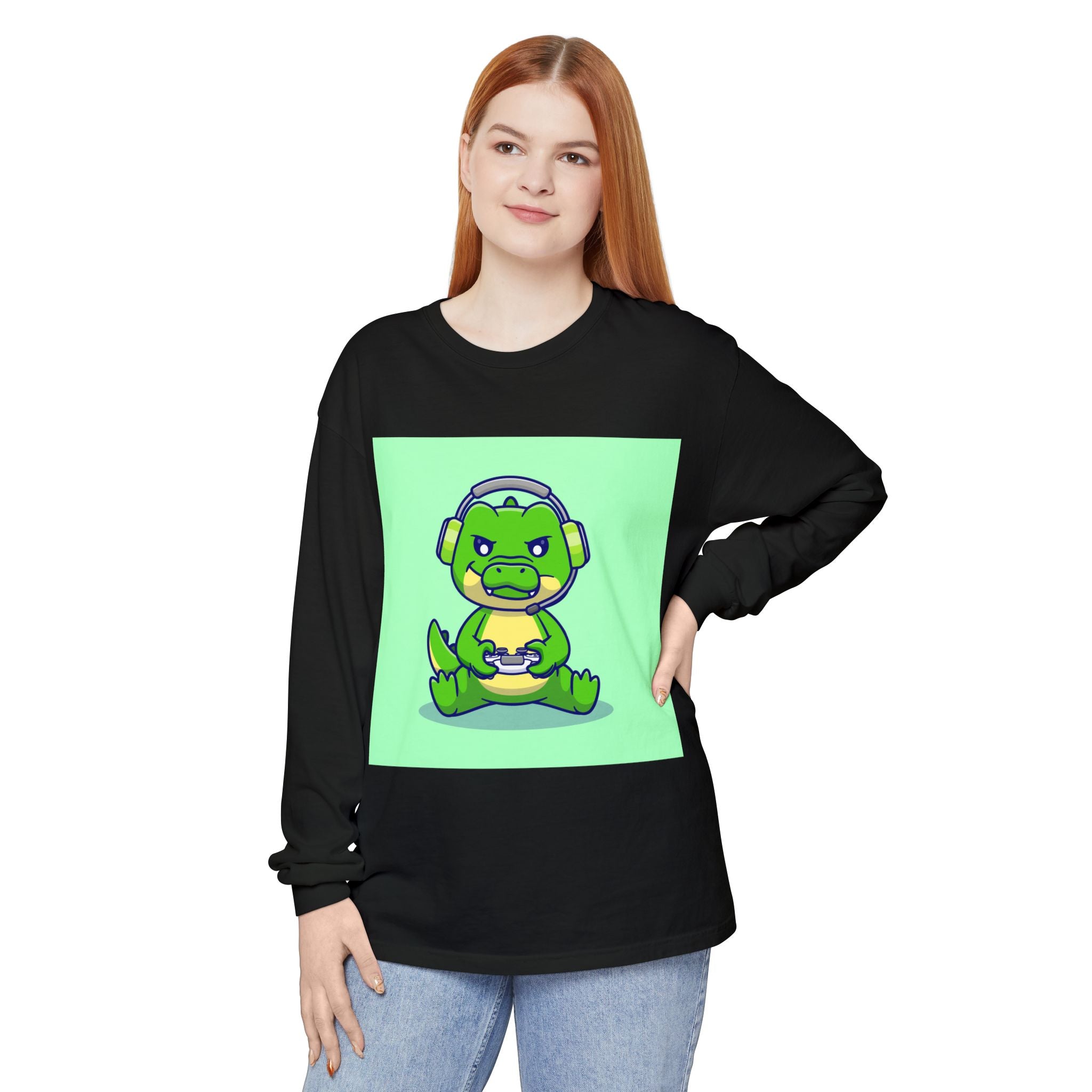 Gamersaurus Unisex Long Sleeve Tee | Perfect Gift for Gamers & Kids | Cool Dinosaur Graphic Tee for Birthdays, Holidays, or Family Fun