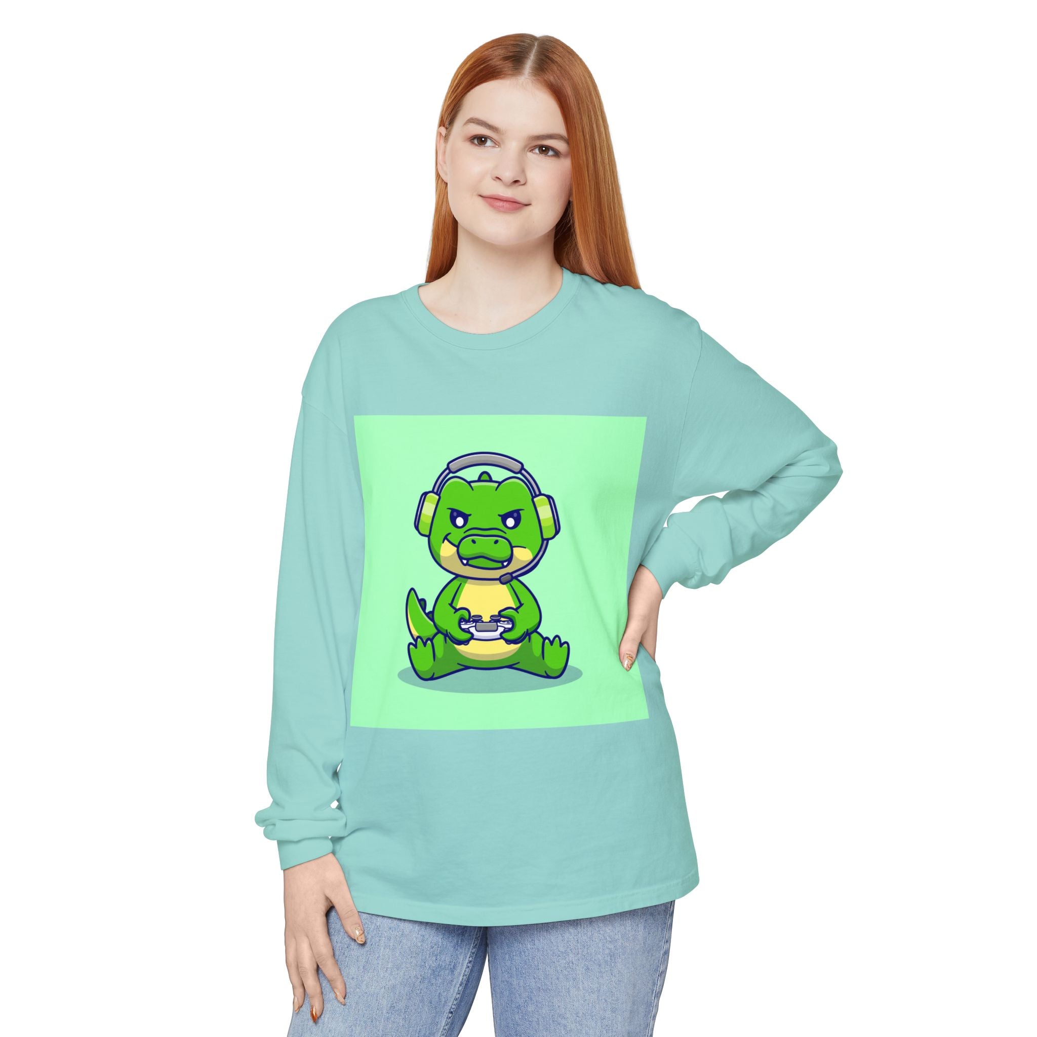 Gamersaurus Unisex Long Sleeve Tee | Perfect Gift for Gamers & Kids | Cool Dinosaur Graphic Tee for Birthdays, Holidays, or Family Fun
