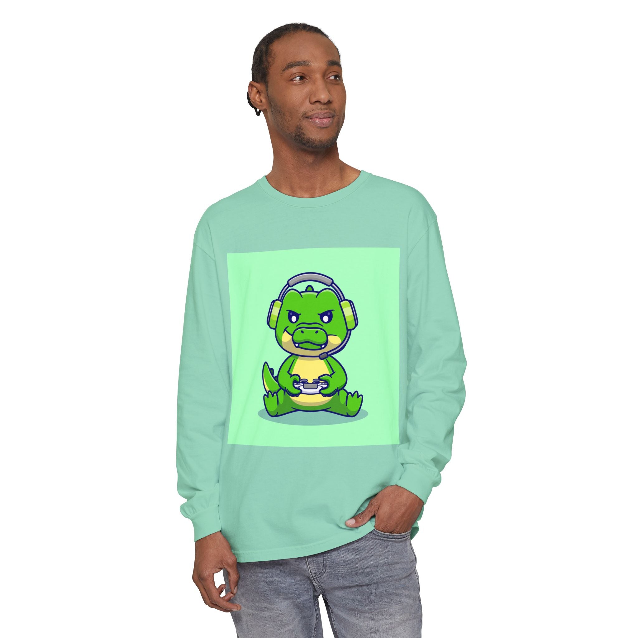 Gamersaurus Unisex Long Sleeve Tee | Perfect Gift for Gamers & Kids | Cool Dinosaur Graphic Tee for Birthdays, Holidays, or Family Fun