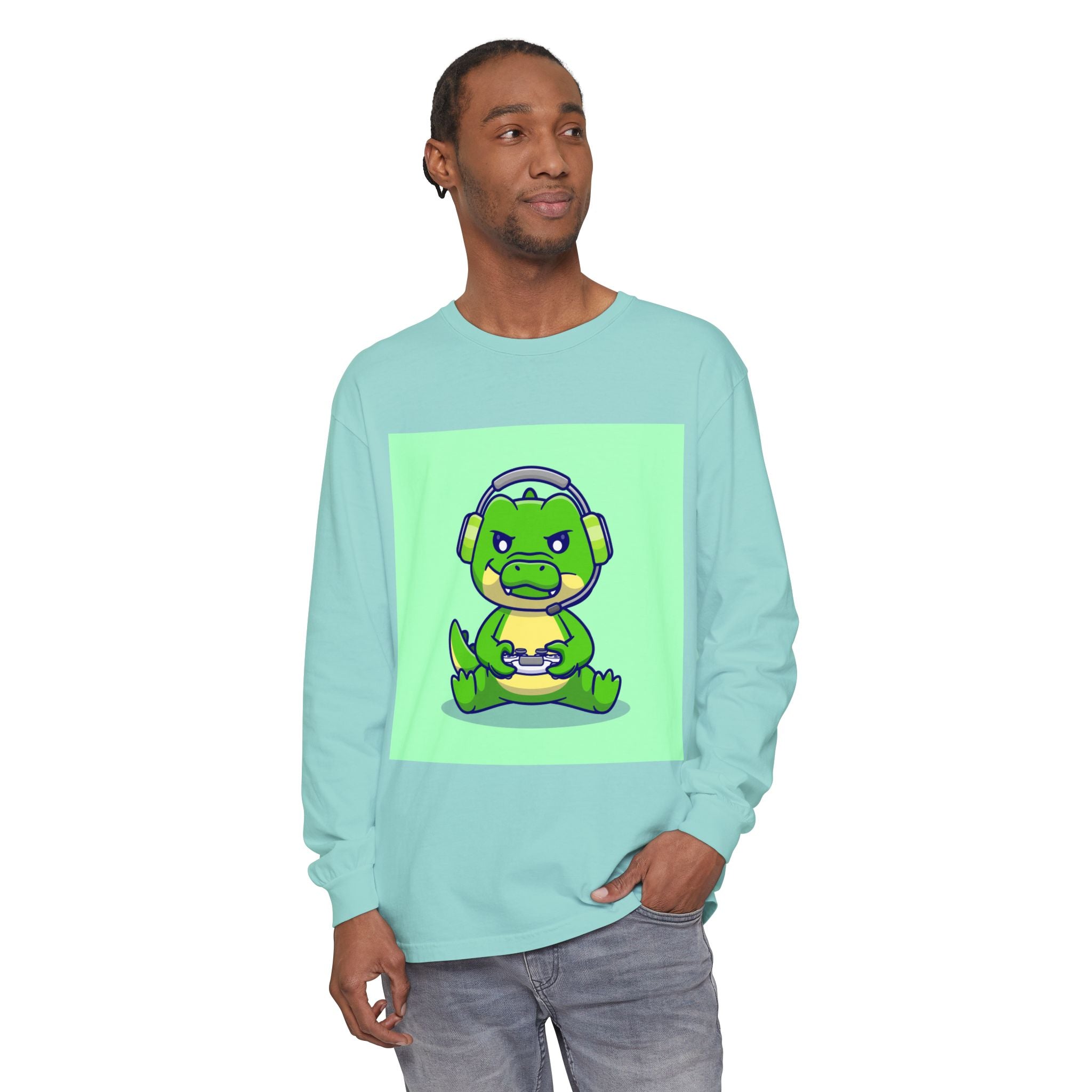 Gamersaurus Unisex Long Sleeve Tee | Perfect Gift for Gamers & Kids | Cool Dinosaur Graphic Tee for Birthdays, Holidays, or Family Fun
