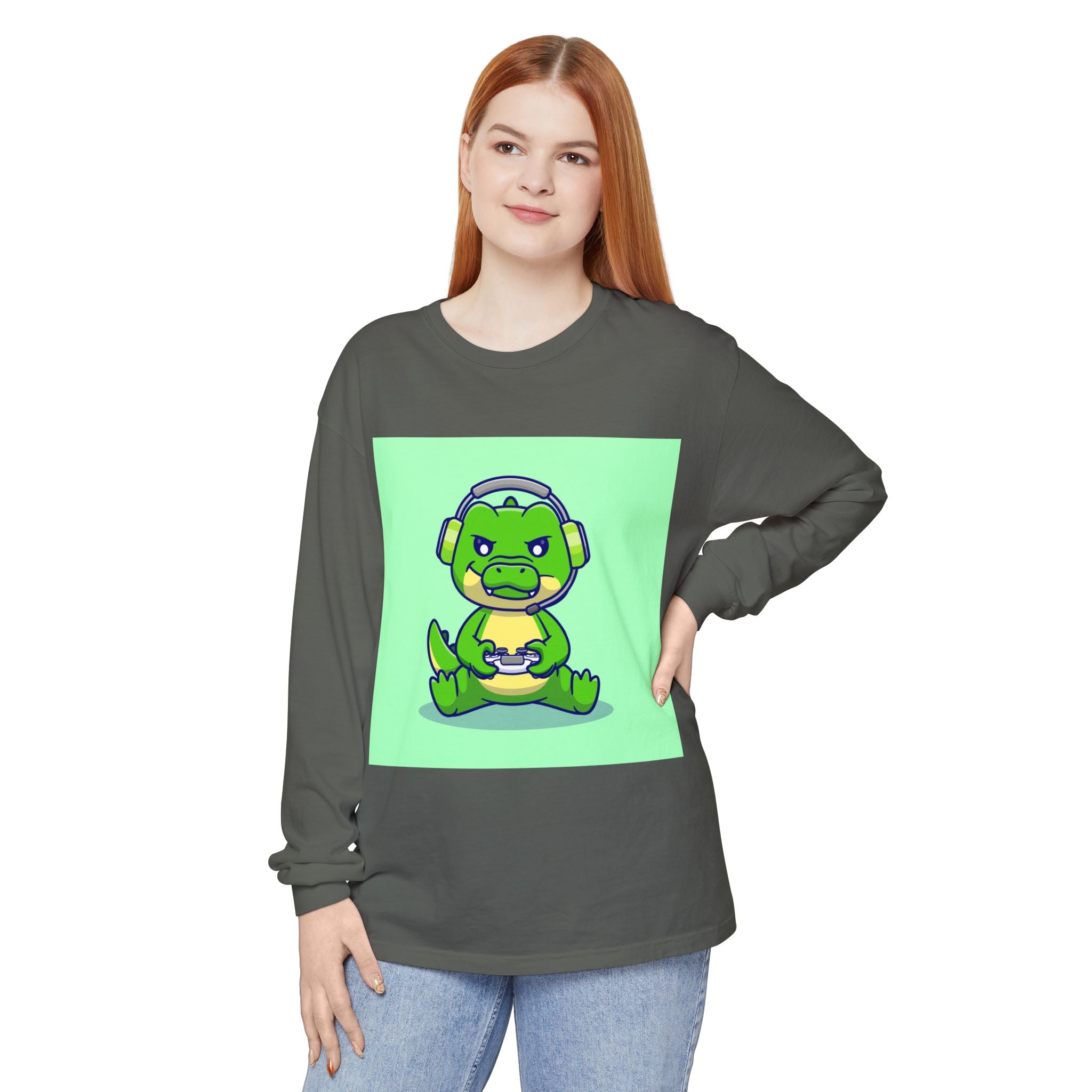 Gamersaurus Unisex Long Sleeve Tee | Perfect Gift for Gamers & Kids | Cool Dinosaur Graphic Tee for Birthdays, Holidays, or Family Fun
