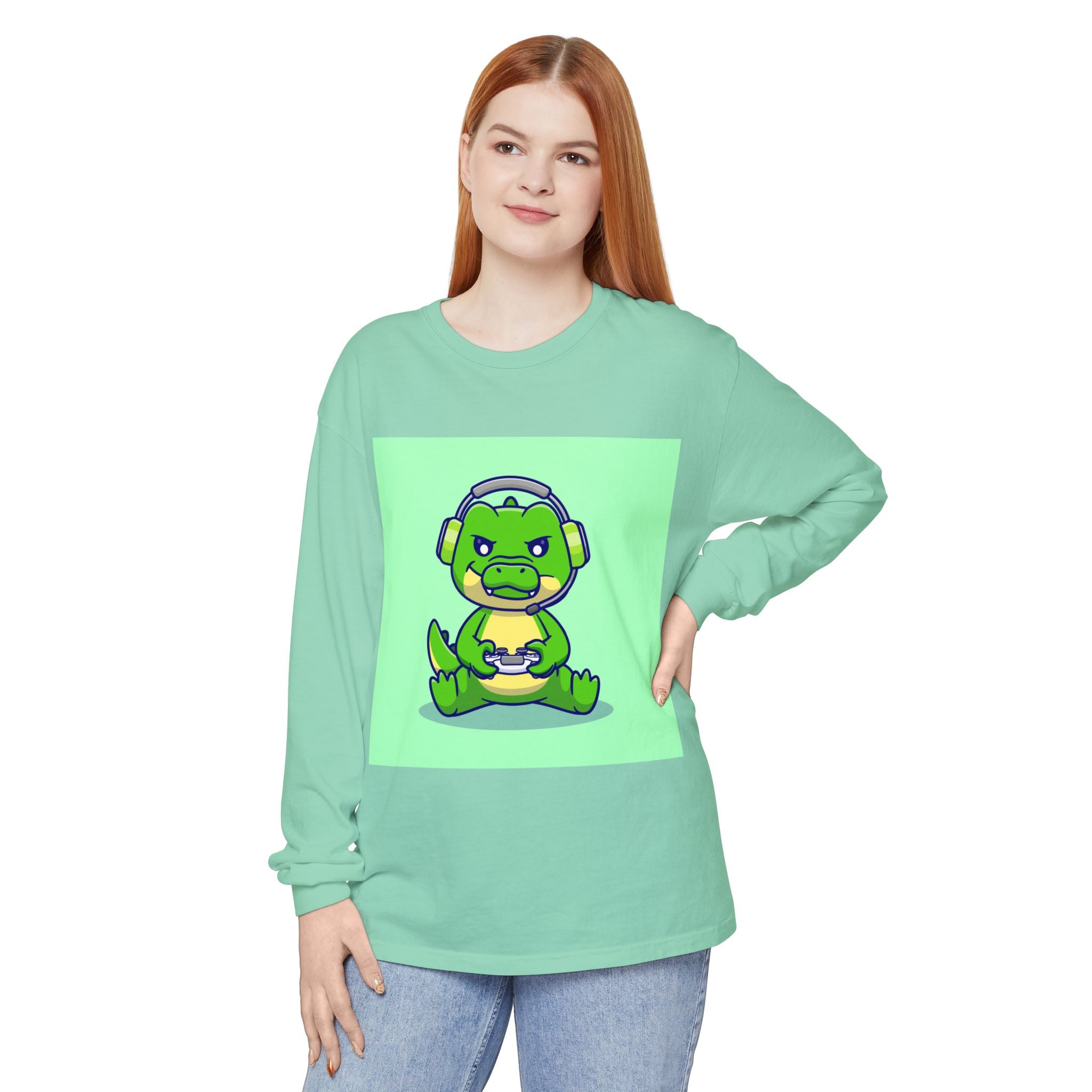 Gamersaurus Unisex Long Sleeve Tee | Perfect Gift for Gamers & Kids | Cool Dinosaur Graphic Tee for Birthdays, Holidays, or Family Fun