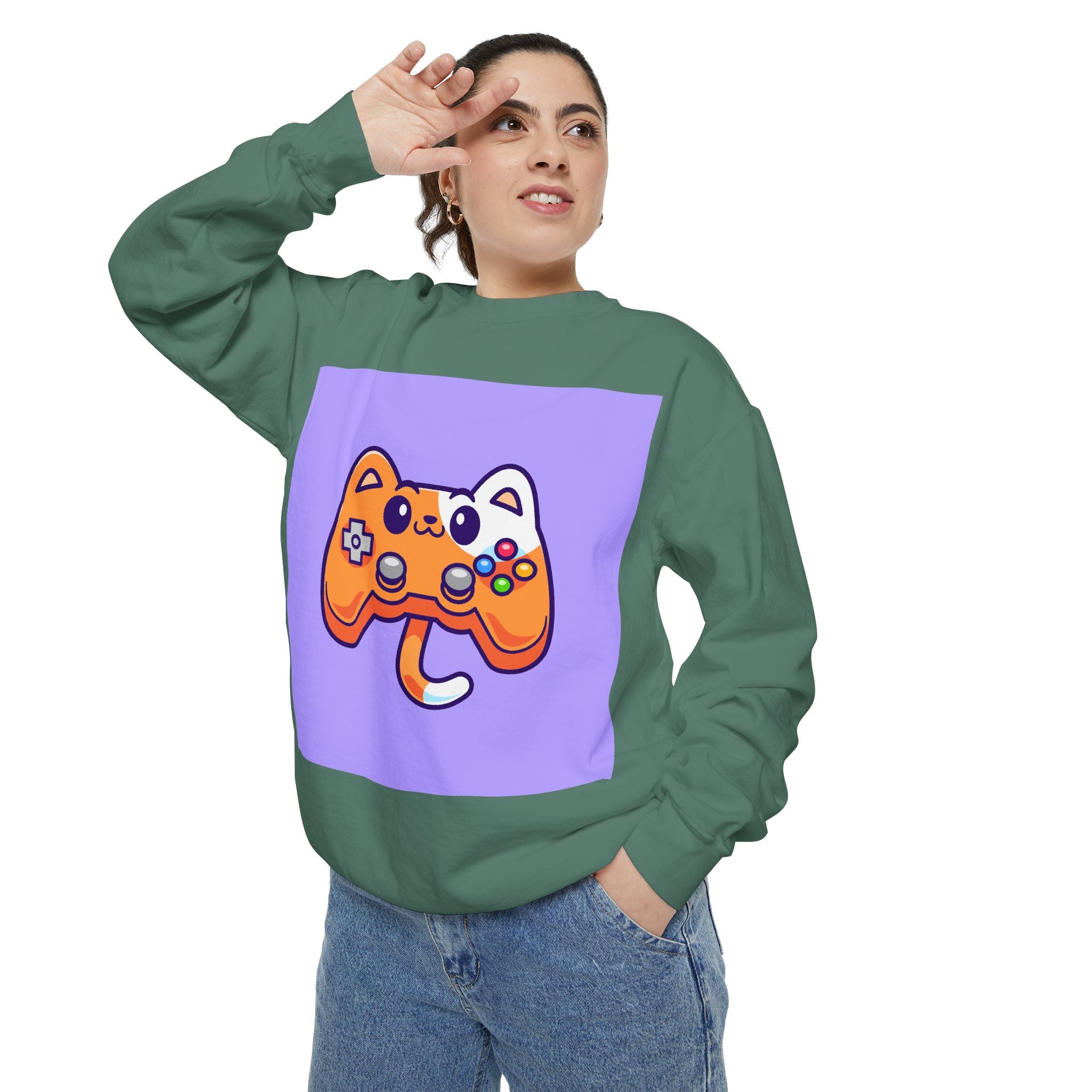Custom Cat Controller Sweatshirt, Gamer Gift, Unisex Pullover, Cozy Casual Top, Video Game Apparel, Birthday, Gift for Him/Her