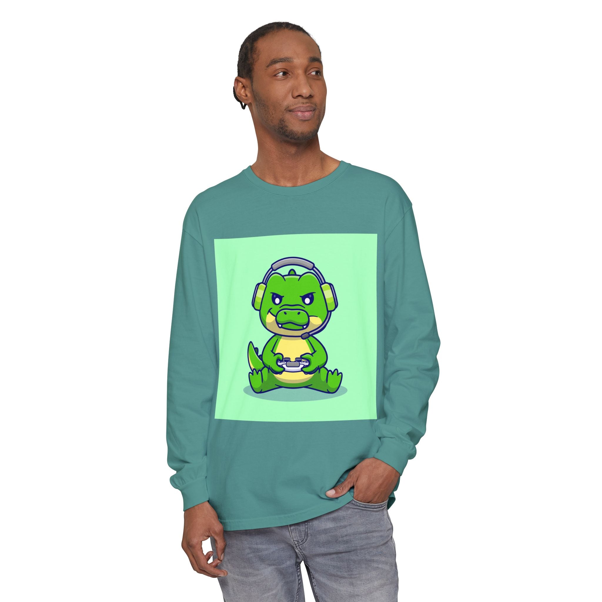 Gamersaurus Unisex Long Sleeve Tee | Perfect Gift for Gamers & Kids | Cool Dinosaur Graphic Tee for Birthdays, Holidays, or Family Fun