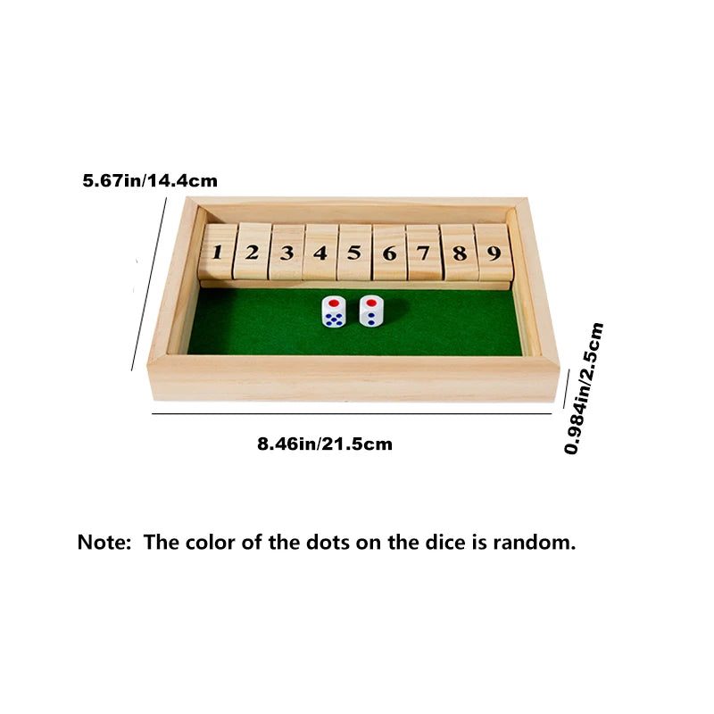 Shut The Box Game-Wooden Number Board Game with 2 Dice, Portable Travel-Family Party Game for Adults & Youngsters, Strategy Game