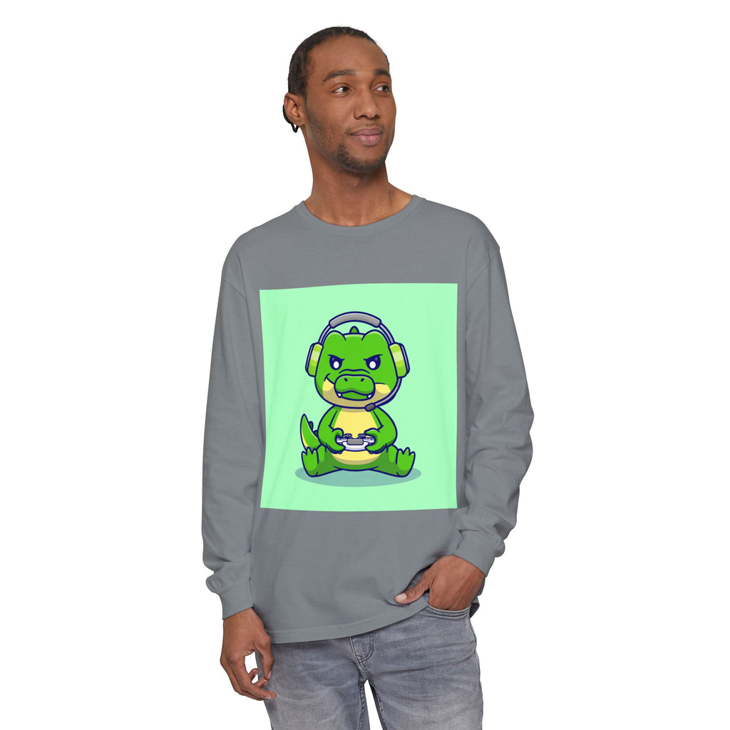 Gamersaurus Unisex Long Sleeve Tee | Perfect Gift for Gamers & Kids | Cool Dinosaur Graphic Tee for Birthdays, Holidays, or Family Fun