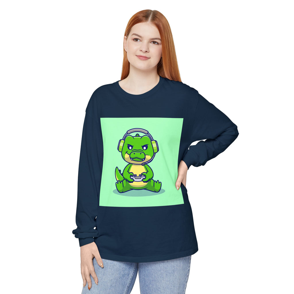 Gamersaurus Unisex Long Sleeve Tee | Perfect Gift for Gamers & Kids | Cool Dinosaur Graphic Tee for Birthdays, Holidays, or Family Fun