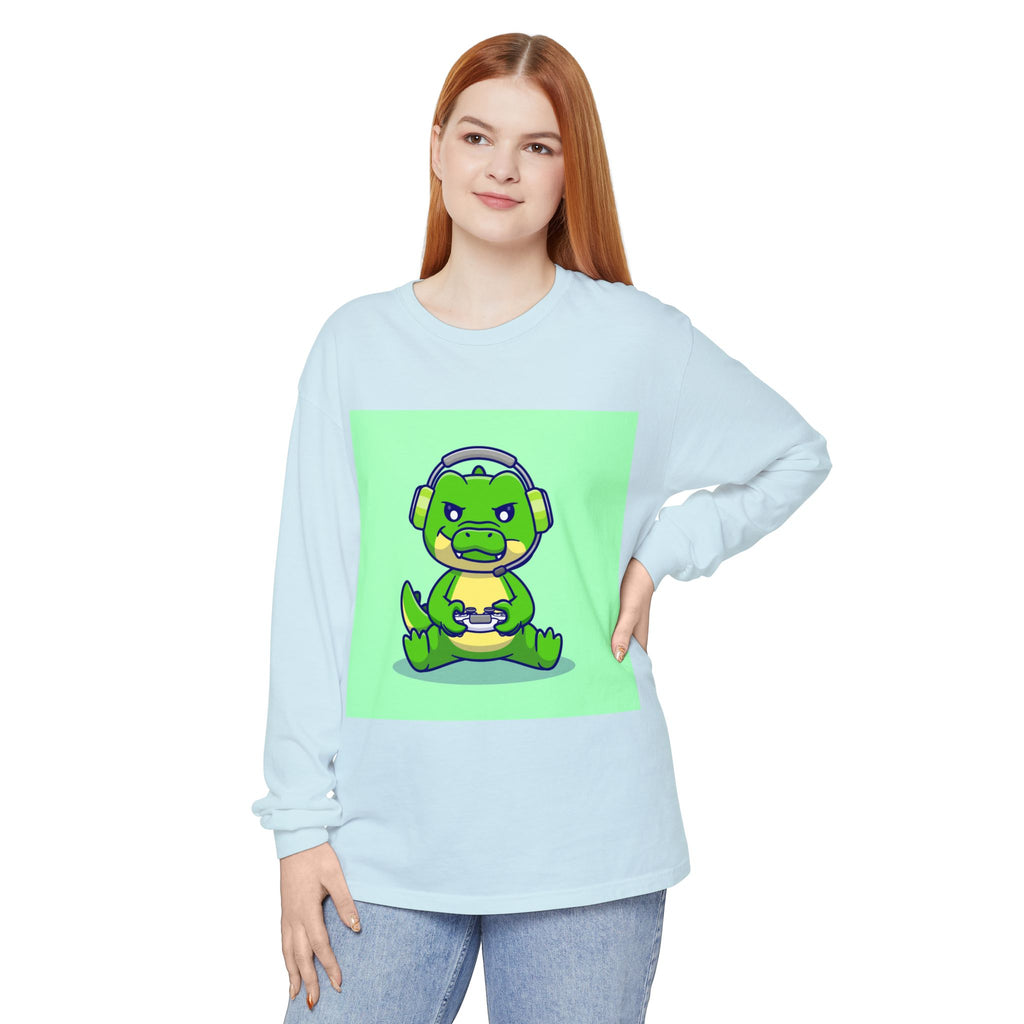Gamersaurus Unisex Long Sleeve Tee | Perfect Gift for Gamers & Kids | Cool Dinosaur Graphic Tee for Birthdays, Holidays, or Family Fun