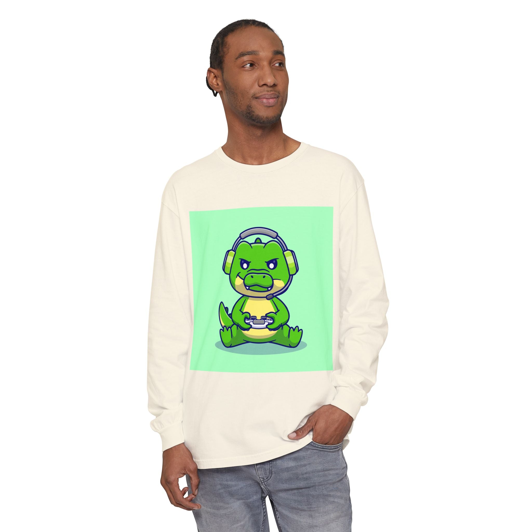 Gamersaurus Unisex Long Sleeve Tee | Perfect Gift for Gamers & Kids | Cool Dinosaur Graphic Tee for Birthdays, Holidays, or Family Fun