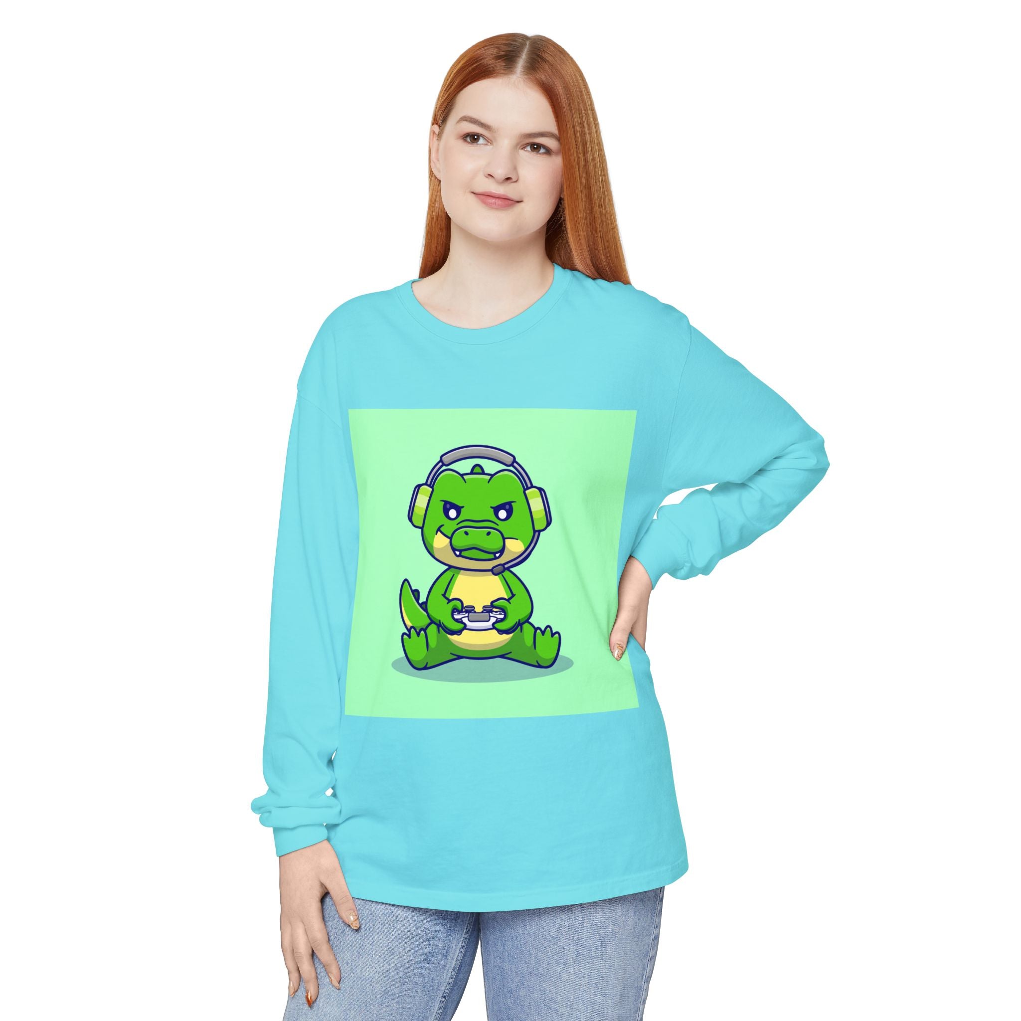 Gamersaurus Unisex Long Sleeve Tee | Perfect Gift for Gamers & Kids | Cool Dinosaur Graphic Tee for Birthdays, Holidays, or Family Fun