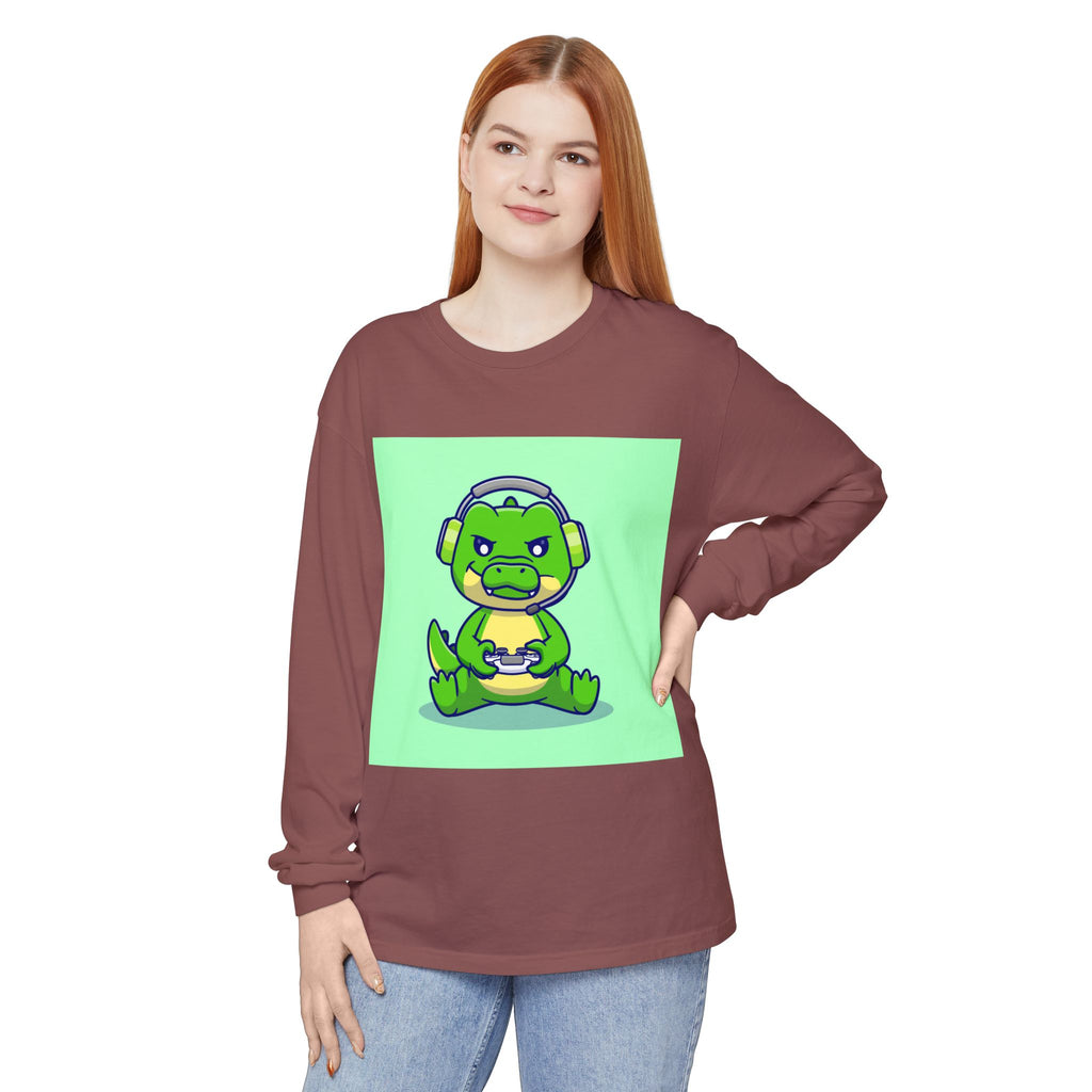 Gamersaurus Unisex Long Sleeve Tee | Perfect Gift for Gamers & Kids | Cool Dinosaur Graphic Tee for Birthdays, Holidays, or Family Fun