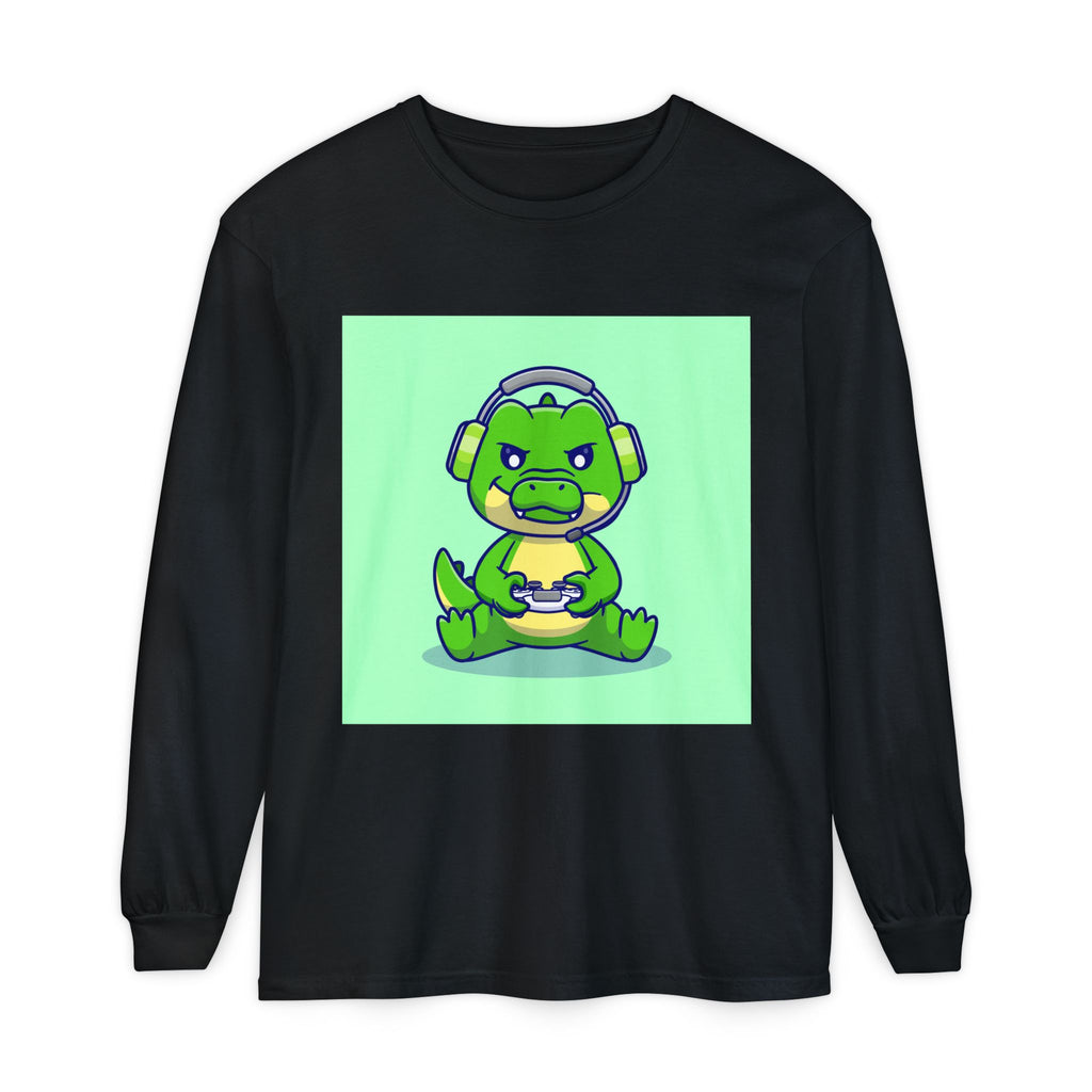 Gamersaurus Unisex Long Sleeve Tee | Perfect Gift for Gamers & Kids | Cool Dinosaur Graphic Tee for Birthdays, Holidays, or Family Fun