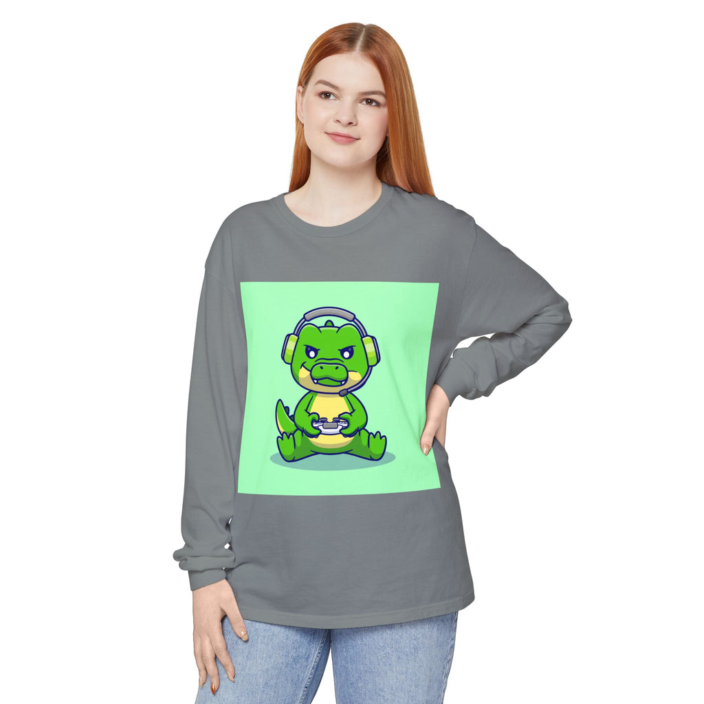 Gamersaurus Unisex Long Sleeve Tee | Perfect Gift for Gamers & Kids | Cool Dinosaur Graphic Tee for Birthdays, Holidays, or Family Fun