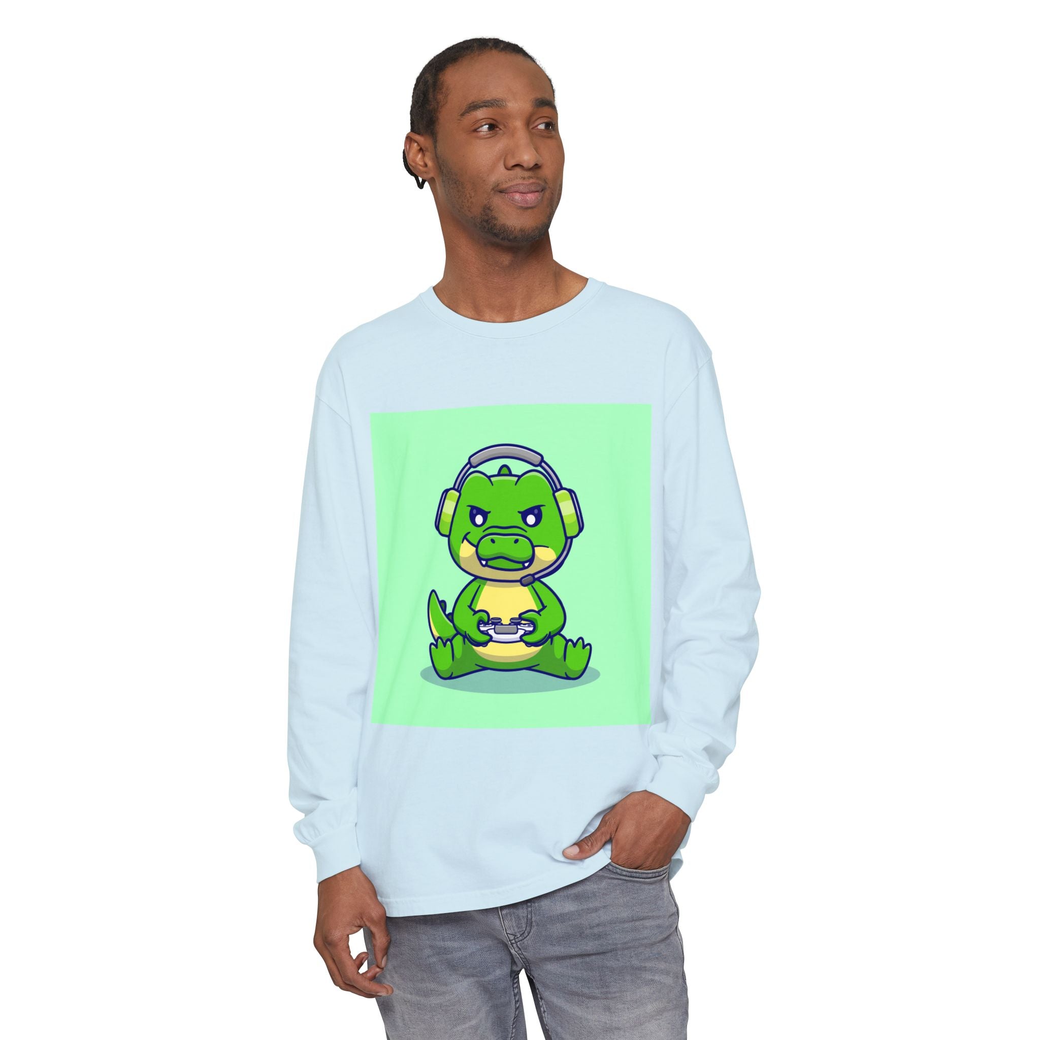 Gamersaurus Unisex Long Sleeve Tee | Perfect Gift for Gamers & Kids | Cool Dinosaur Graphic Tee for Birthdays, Holidays, or Family Fun