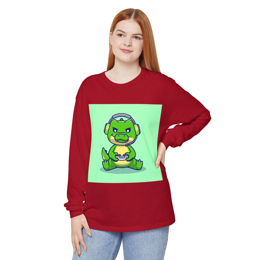 Gamersaurus Unisex Long Sleeve Tee | Perfect Gift for Gamers & Kids | Cool Dinosaur Graphic Tee for Birthdays, Holidays, or Family Fun