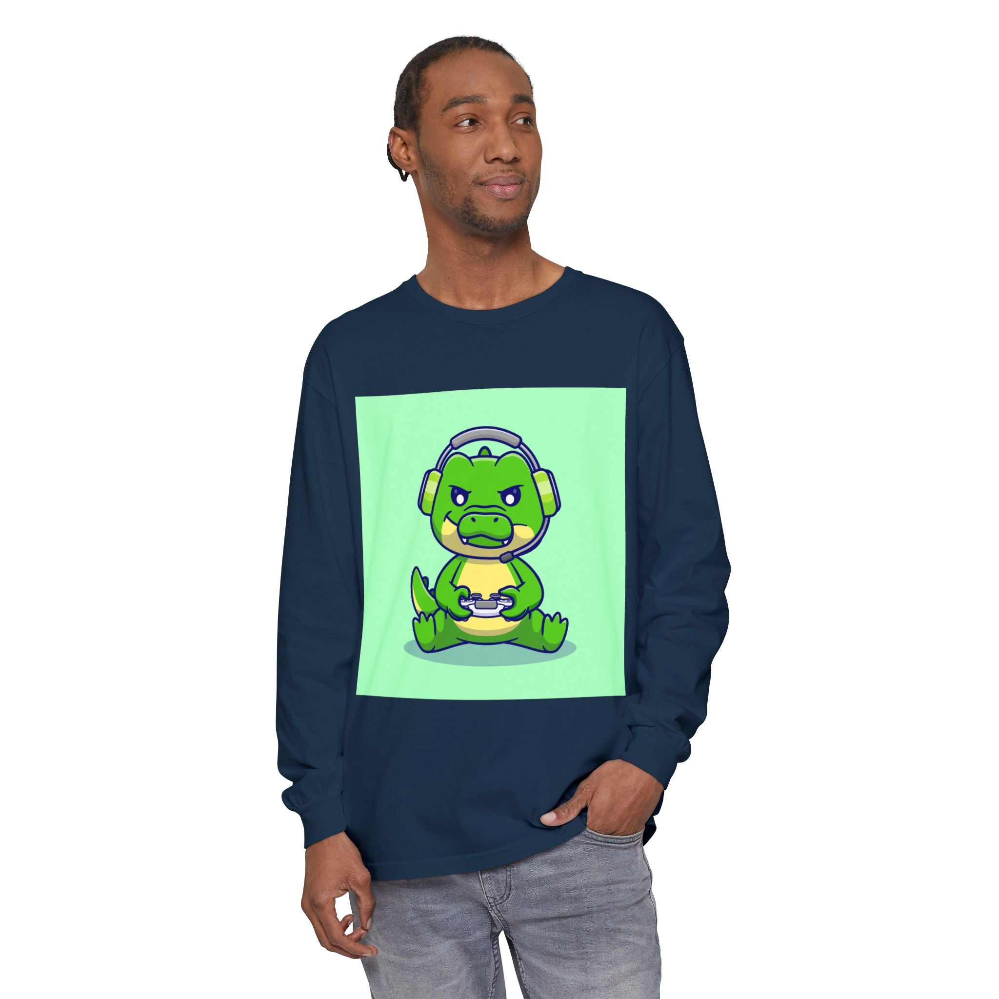 Gamersaurus Unisex Long Sleeve Tee | Perfect Gift for Gamers & Kids | Cool Dinosaur Graphic Tee for Birthdays, Holidays, or Family Fun