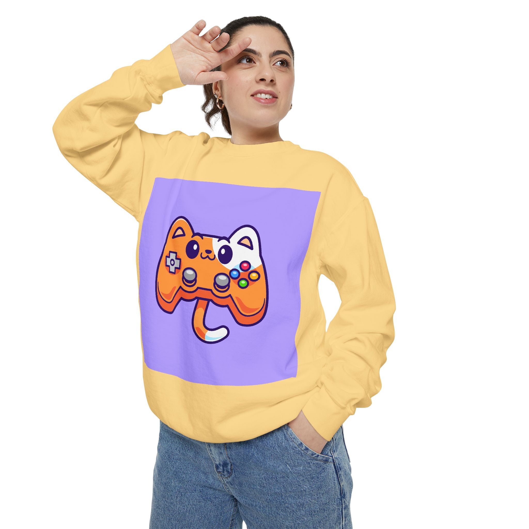 Custom Cat Controller Sweatshirt, Gamer Gift, Unisex Pullover, Cozy Casual Top, Video Game Apparel, Birthday, Gift for Him/Her