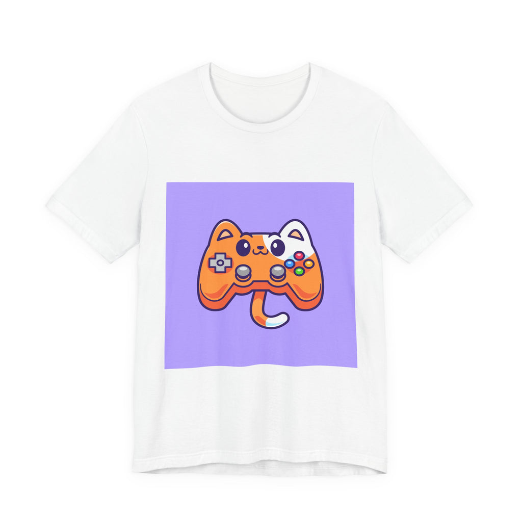 Cute Gamer Cat Short Sleeve Tee, Gaming Shirt, Cat Lover Gift, Unisex Graphic Tee, Funny Pet Apparel, Playful T-Shirt