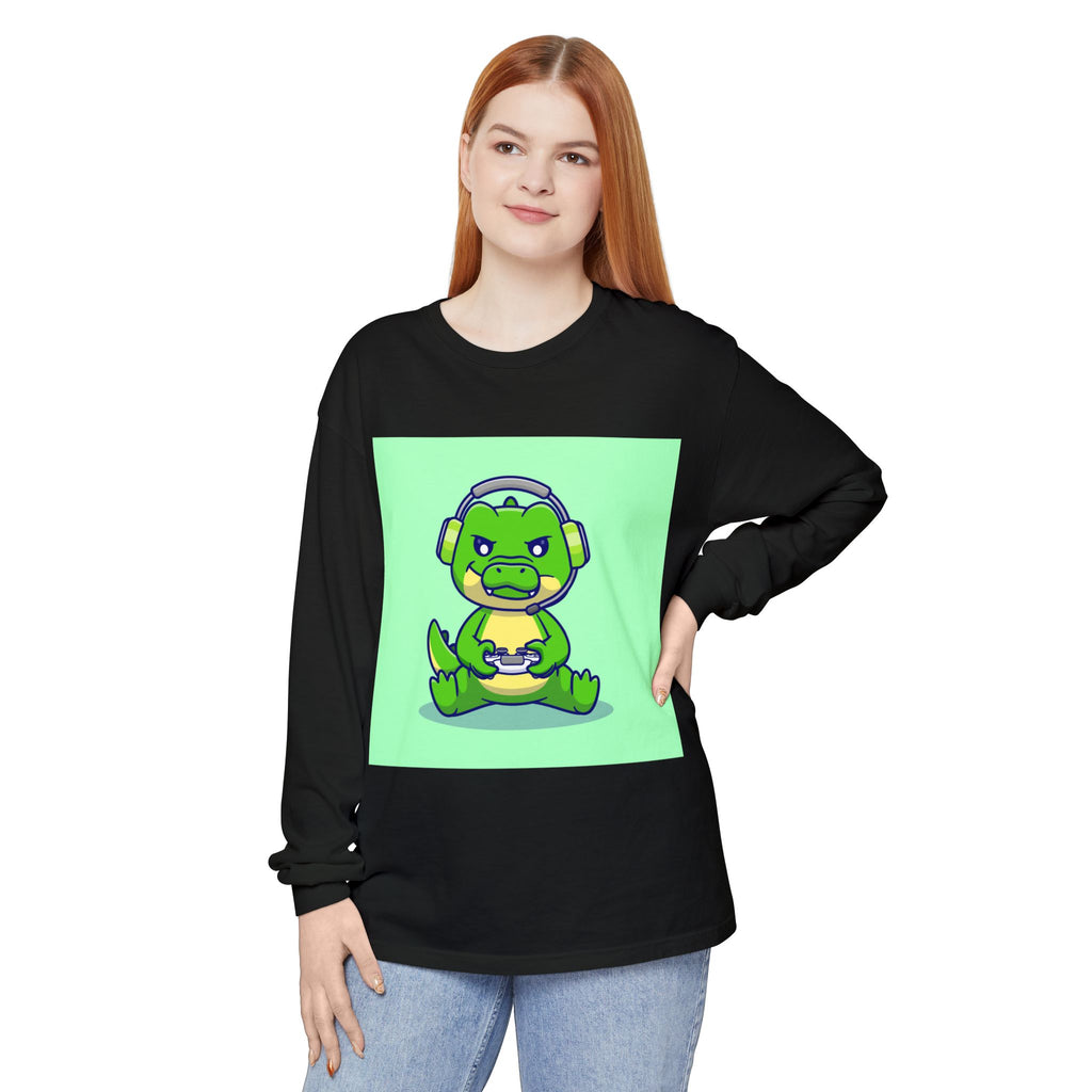 Gamersaurus Unisex Long Sleeve Tee | Perfect Gift for Gamers & Kids | Cool Dinosaur Graphic Tee for Birthdays, Holidays, or Family Fun