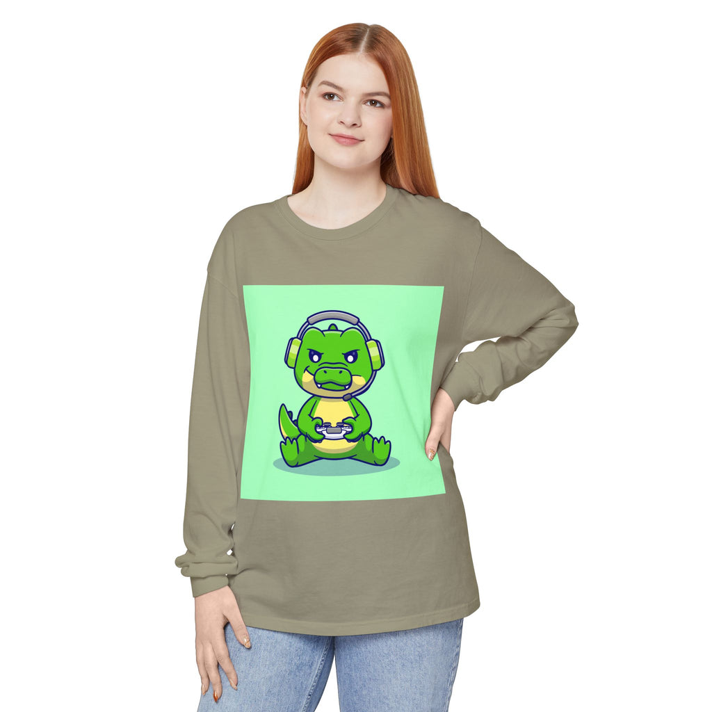 Gamersaurus Unisex Long Sleeve Tee | Perfect Gift for Gamers & Kids | Cool Dinosaur Graphic Tee for Birthdays, Holidays, or Family Fun