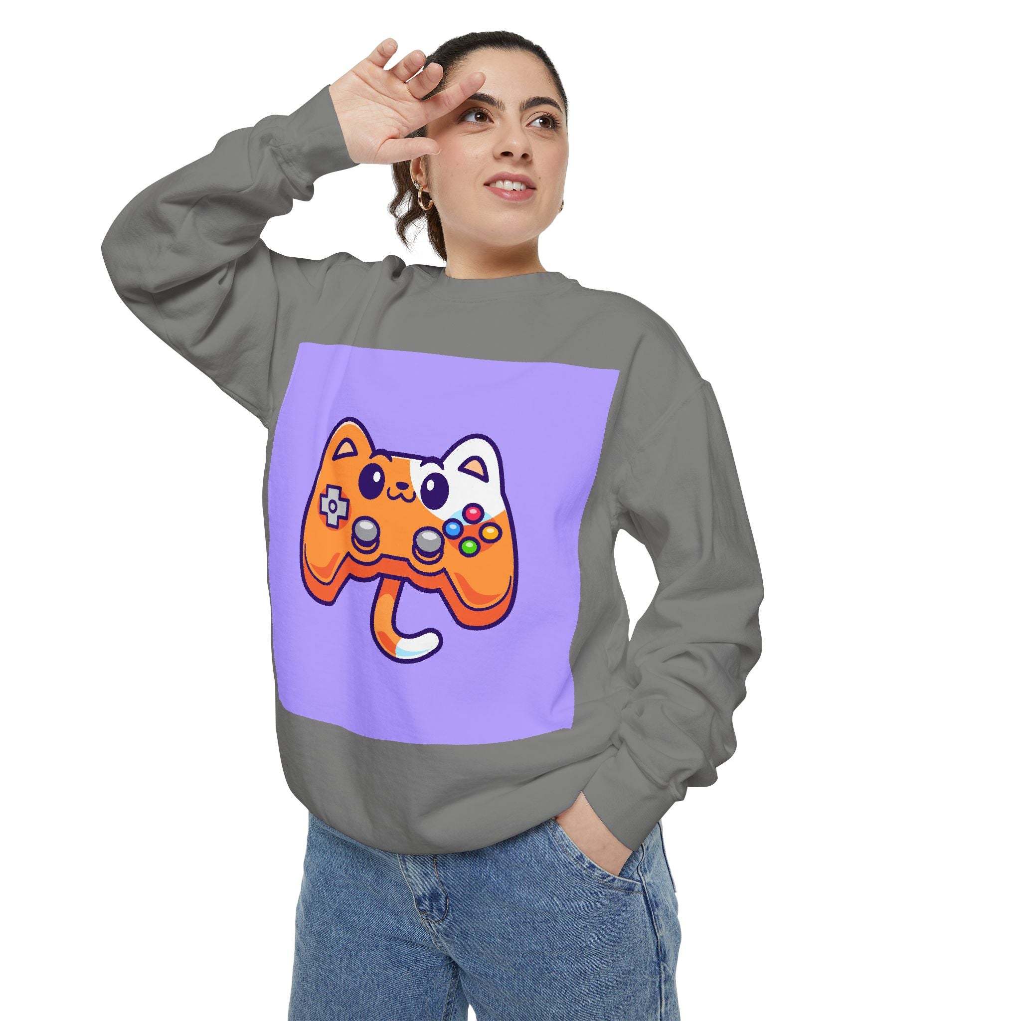 Custom Cat Controller Sweatshirt, Gamer Gift, Unisex Pullover, Cozy Casual Top, Video Game Apparel, Birthday, Gift for Him/Her