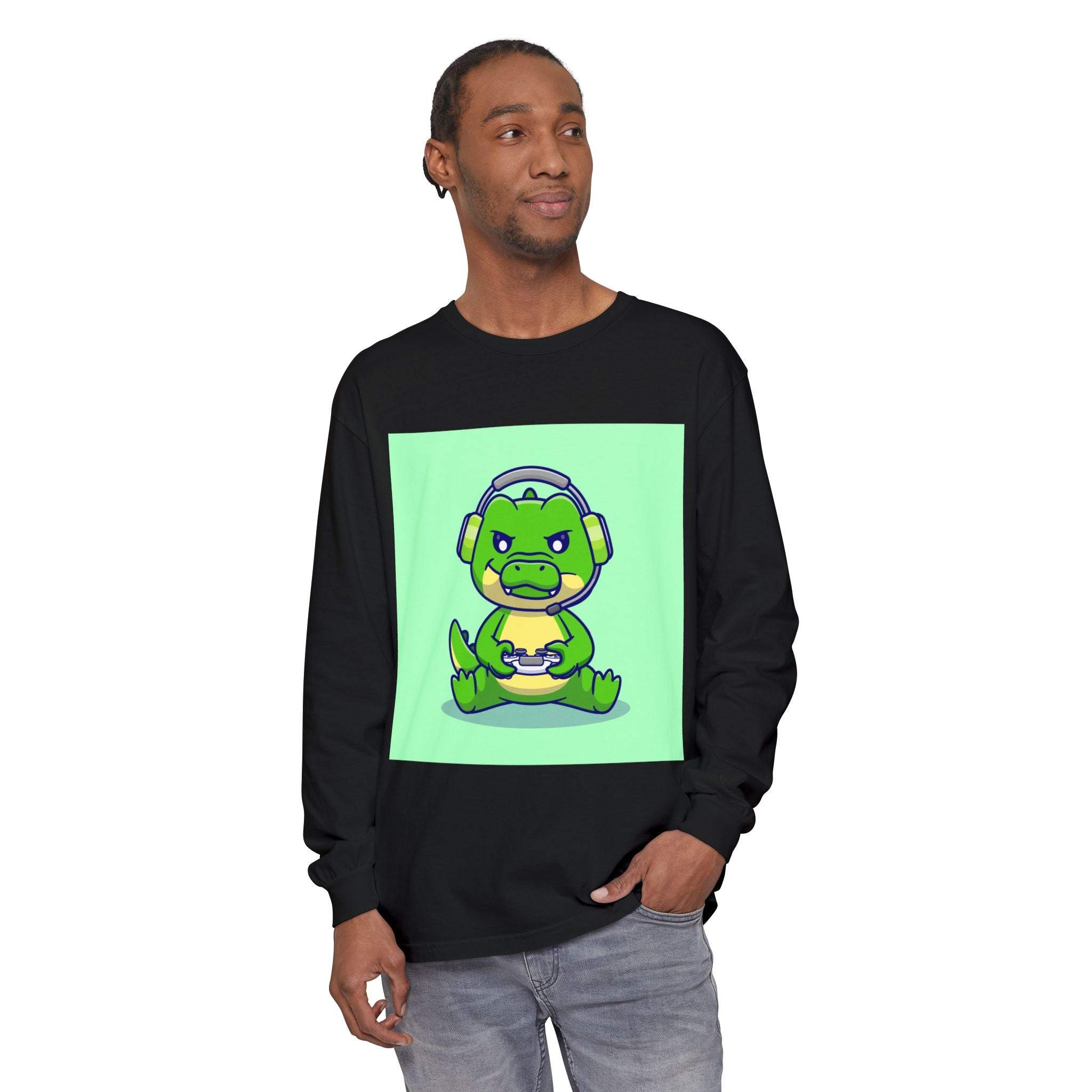 Gamersaurus Unisex Long Sleeve Tee | Perfect Gift for Gamers & Kids | Cool Dinosaur Graphic Tee for Birthdays, Holidays, or Family Fun