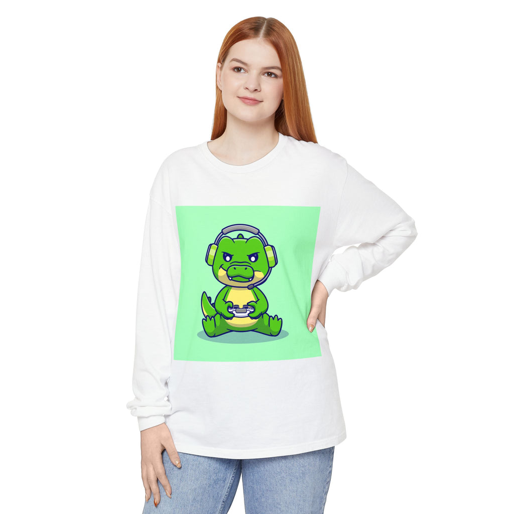 Gamersaurus Unisex Long Sleeve Tee | Perfect Gift for Gamers & Kids | Cool Dinosaur Graphic Tee for Birthdays, Holidays, or Family Fun