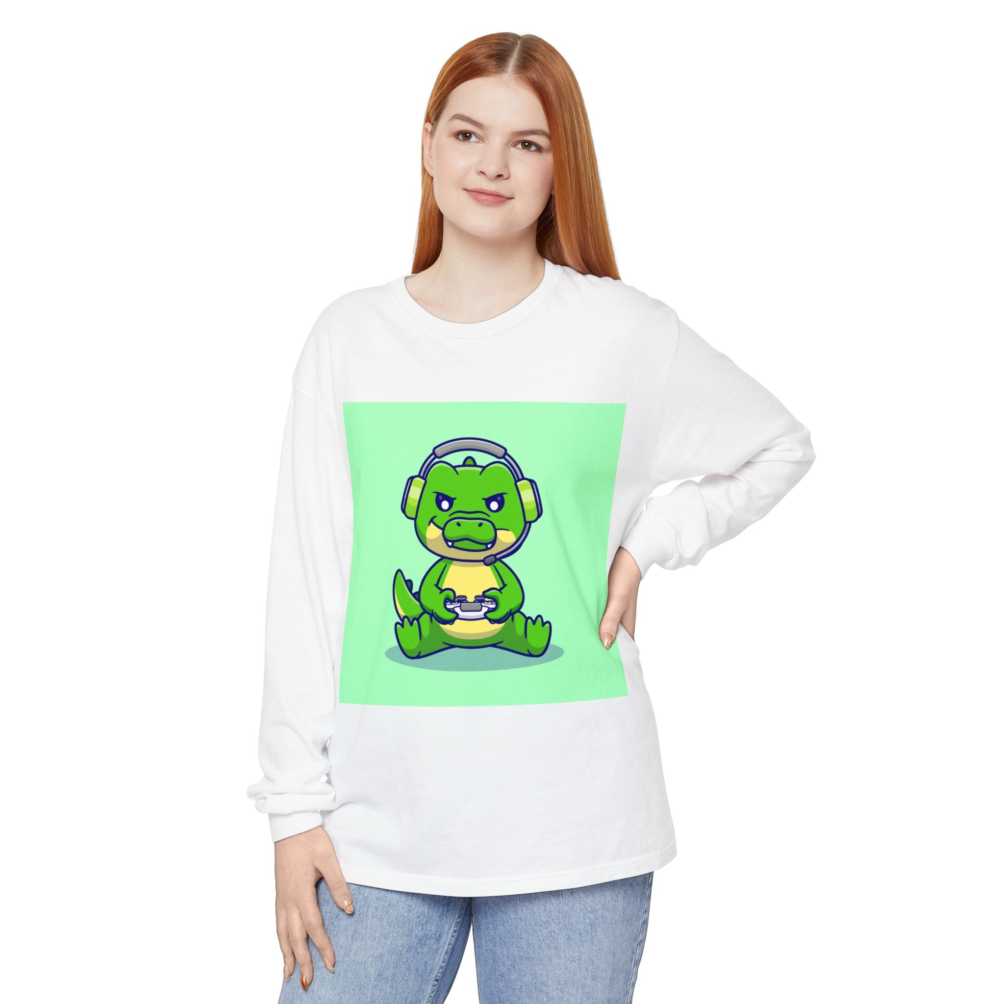 Gamersaurus Unisex Long Sleeve Tee | Perfect Gift for Gamers & Kids | Cool Dinosaur Graphic Tee for Birthdays, Holidays, or Family Fun