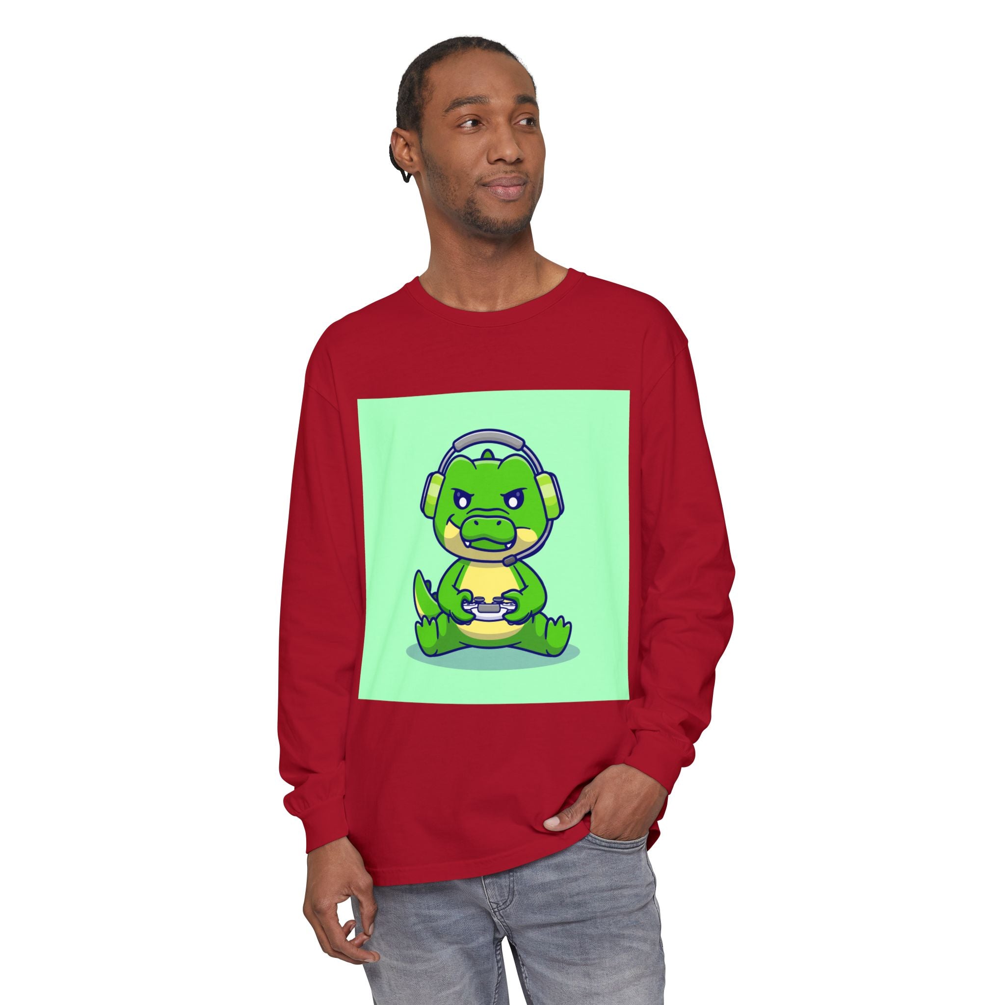 Gamersaurus Unisex Long Sleeve Tee | Perfect Gift for Gamers & Kids | Cool Dinosaur Graphic Tee for Birthdays, Holidays, or Family Fun