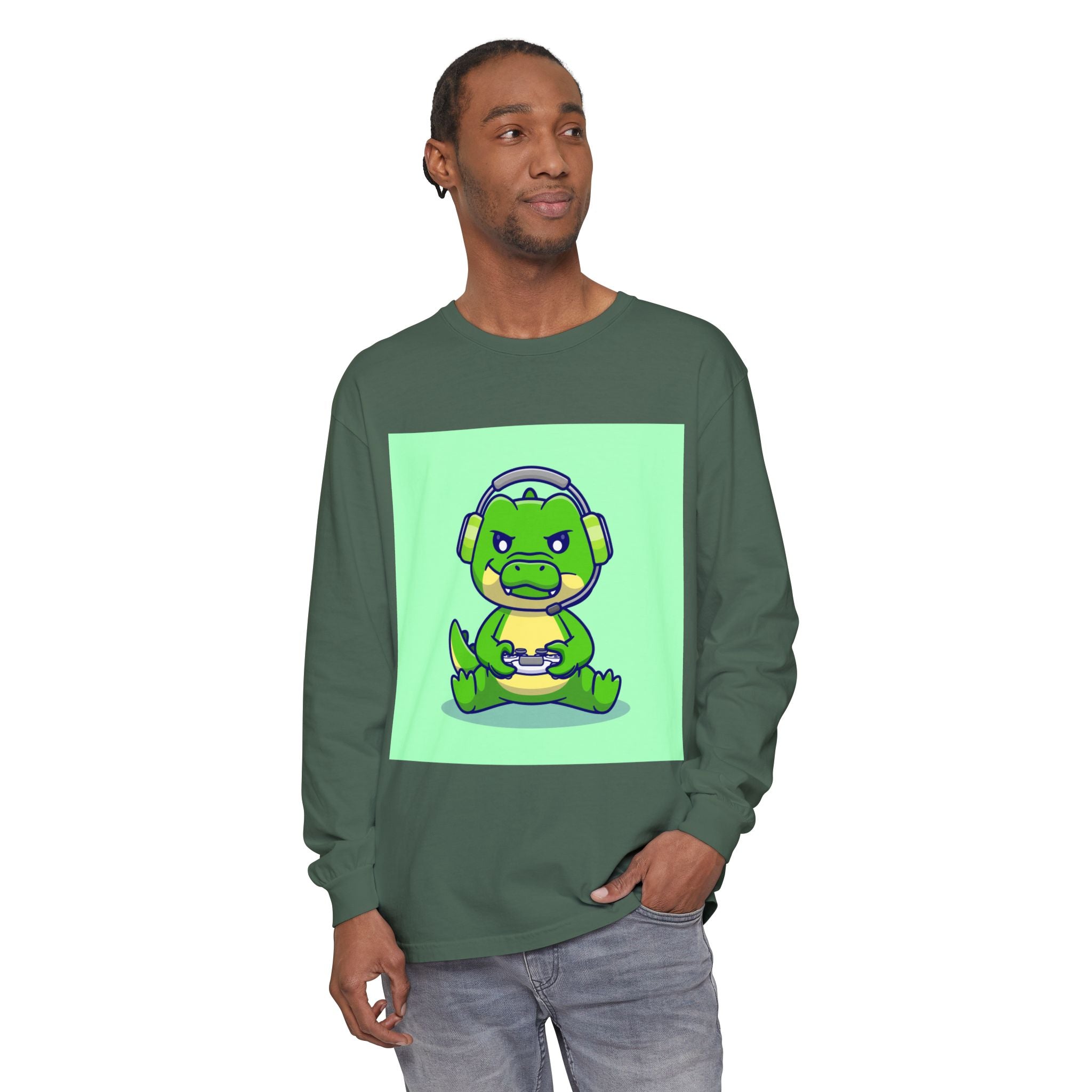 Gamersaurus Unisex Long Sleeve Tee | Perfect Gift for Gamers & Kids | Cool Dinosaur Graphic Tee for Birthdays, Holidays, or Family Fun