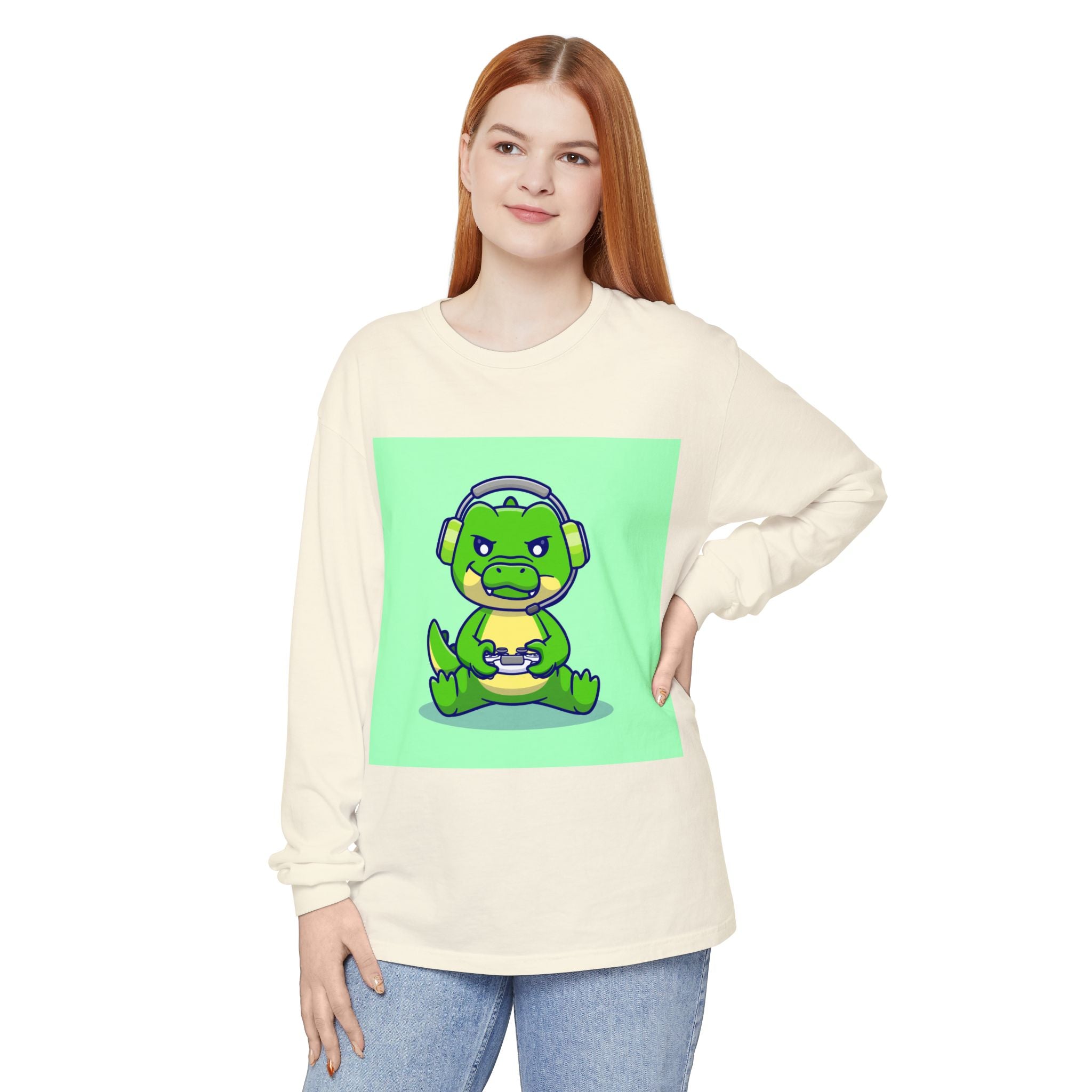 Gamersaurus Unisex Long Sleeve Tee | Perfect Gift for Gamers & Kids | Cool Dinosaur Graphic Tee for Birthdays, Holidays, or Family Fun