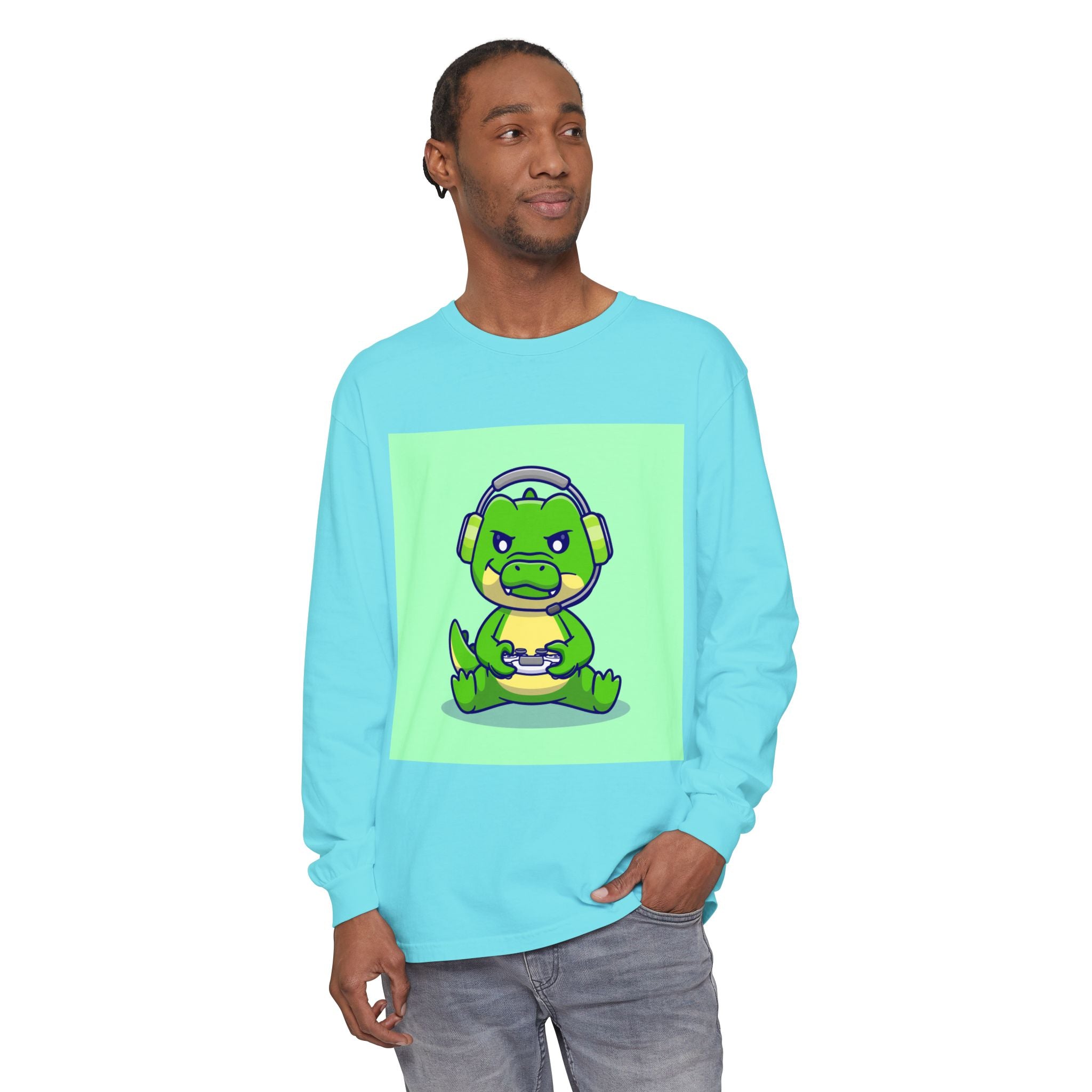 Gamersaurus Unisex Long Sleeve Tee | Perfect Gift for Gamers & Kids | Cool Dinosaur Graphic Tee for Birthdays, Holidays, or Family Fun