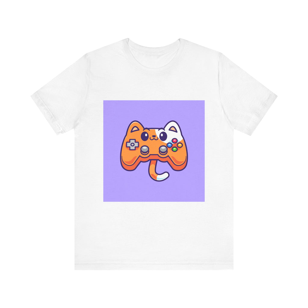 Cute Gamer Cat Short Sleeve Tee, Gaming Shirt, Cat Lover Gift, Unisex Graphic Tee, Funny Pet Apparel, Playful T-Shirt