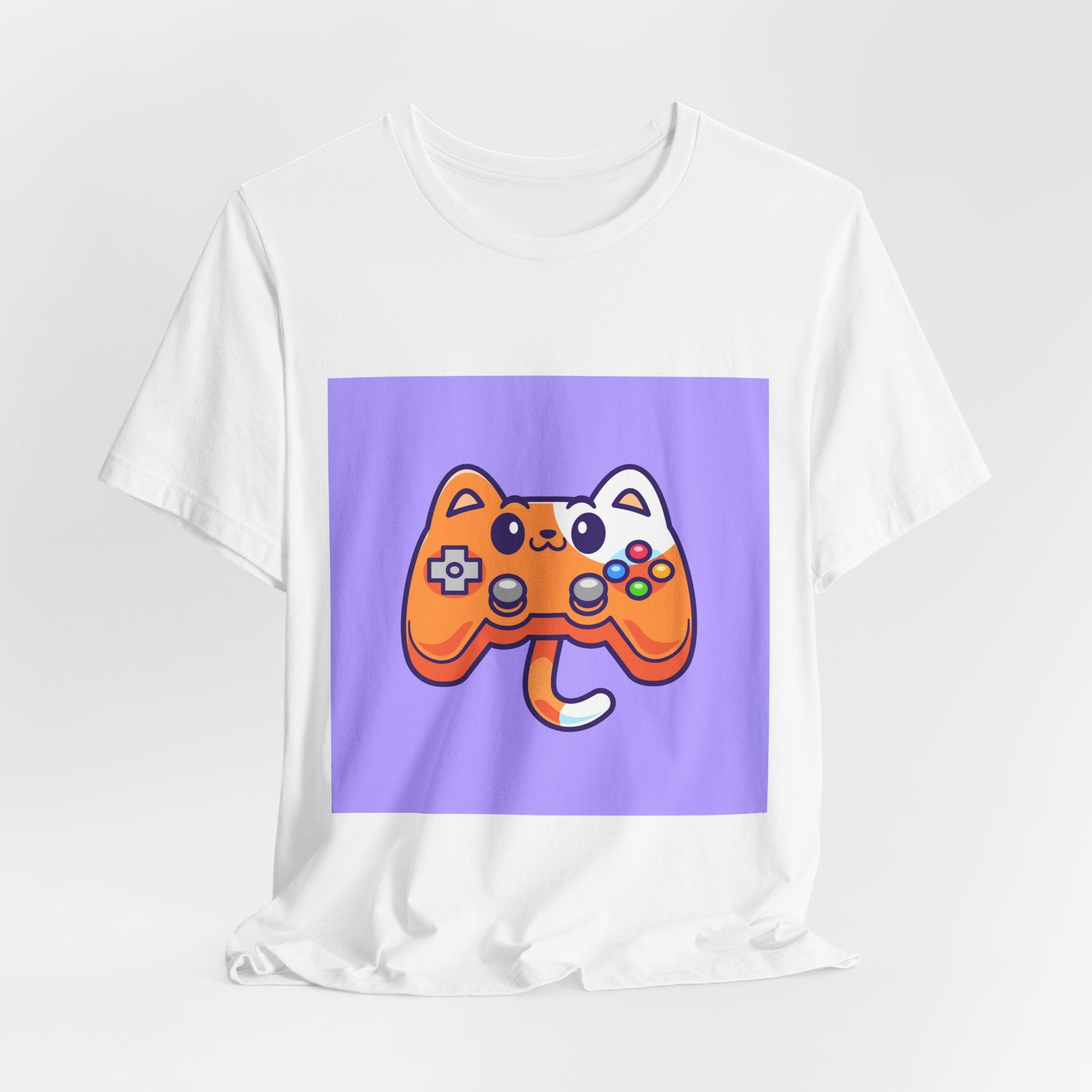 Cute Gamer Cat Short Sleeve Tee, Gaming Shirt, Cat Lover Gift, Unisex Graphic Tee, Funny Pet Apparel, Playful T-Shirt