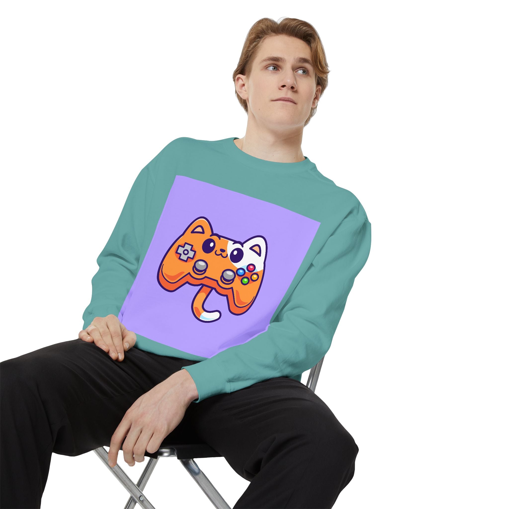 Custom Cat Controller Sweatshirt, Gamer Gift, Unisex Pullover, Cozy Casual Top, Video Game Apparel, Birthday, Gift for Him/Her