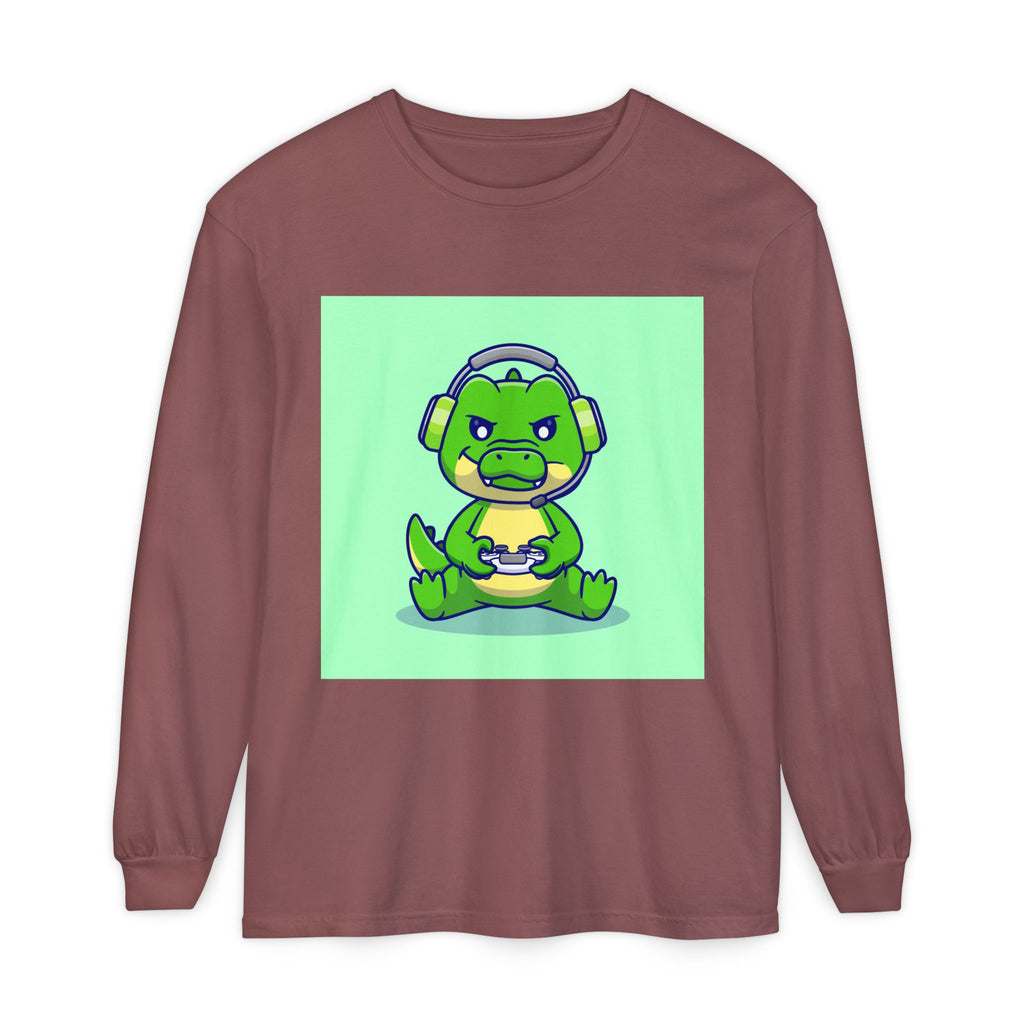Gamersaurus Unisex Long Sleeve Tee | Perfect Gift for Gamers & Kids | Cool Dinosaur Graphic Tee for Birthdays, Holidays, or Family Fun