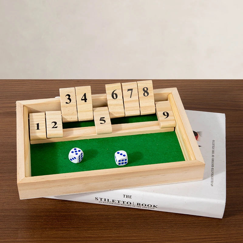 Shut The Box Game-Wooden Number Board Game with 2 Dice, Portable Travel-Family Party Game for Adults & Youngsters, Strategy Game