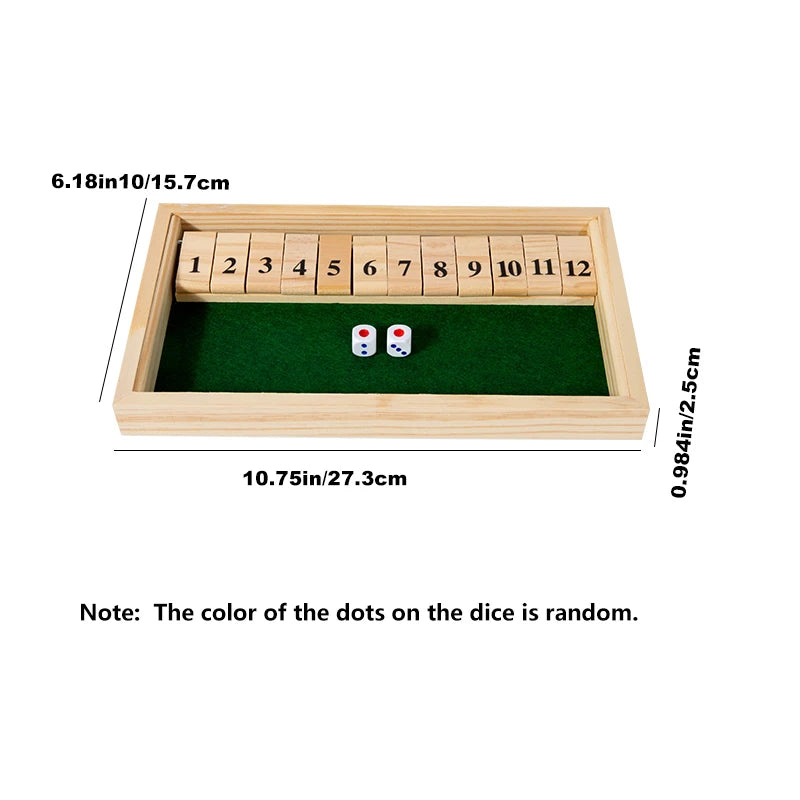 Shut The Box Game-Wooden Number Board Game with 2 Dice, Portable Travel-Family Party Game for Adults & Youngsters, Strategy Game