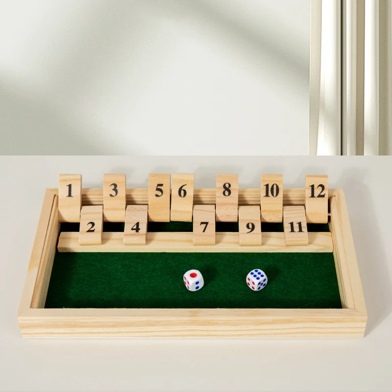Shut The Box Game-Wooden Number Board Game with 2 Dice, Portable Travel-Family Party Game for Adults & Youngsters, Strategy Game